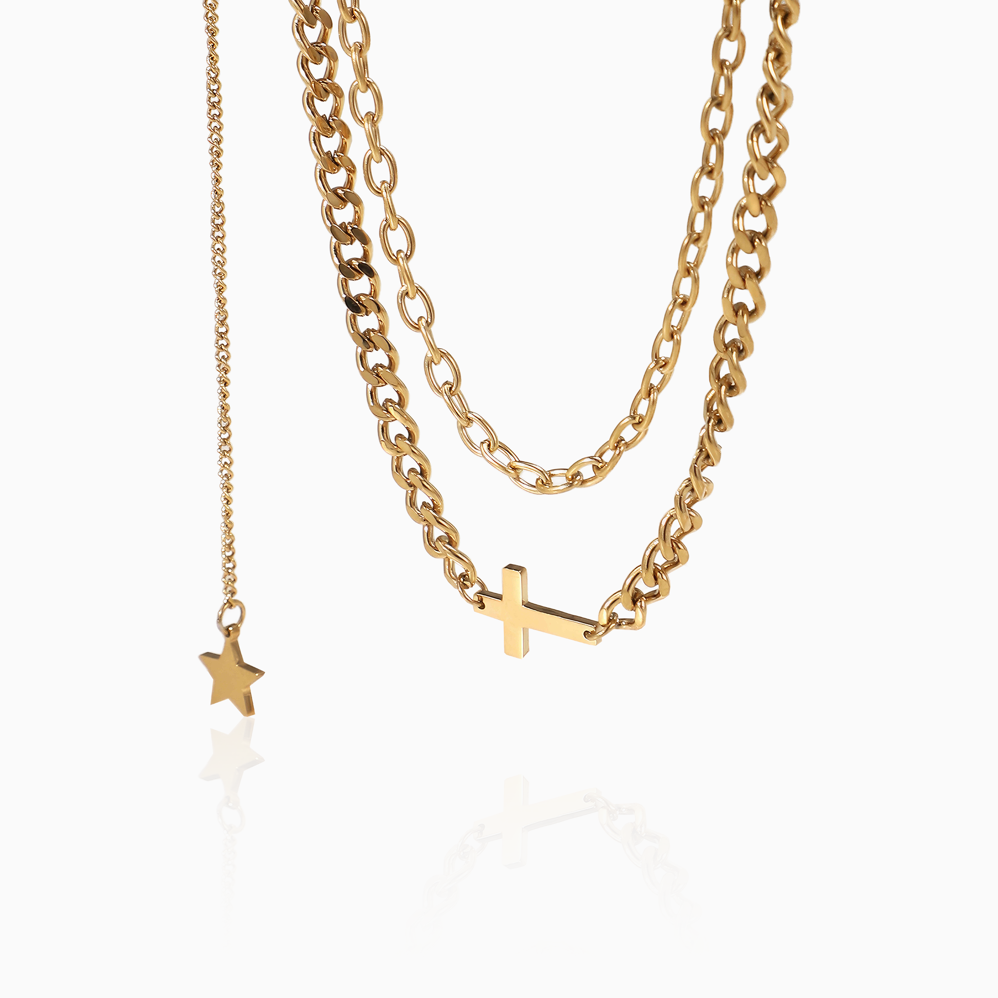Cross and Star Double Layer Necklace