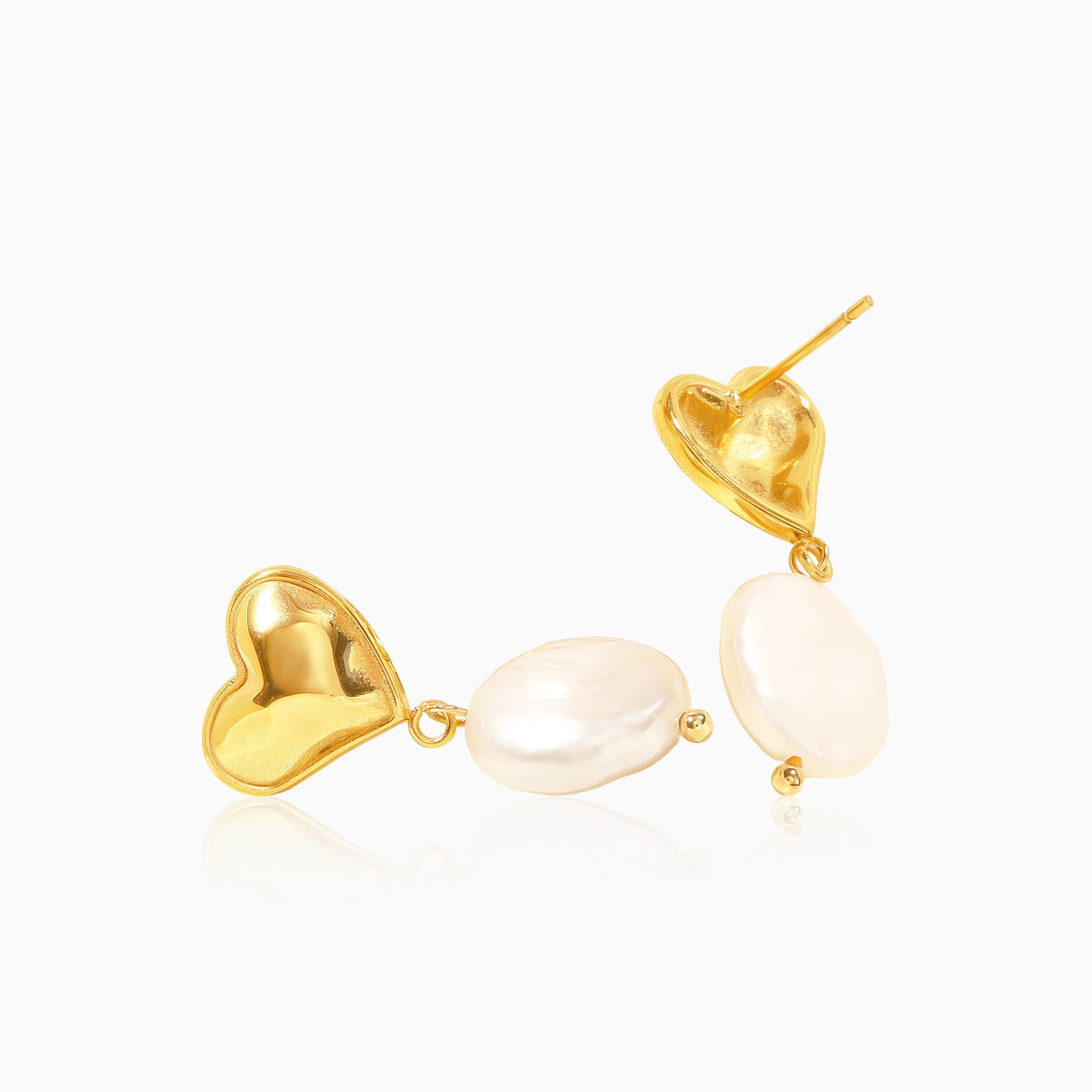 Retro Heart & Baroque Pearl Pendant Earrings