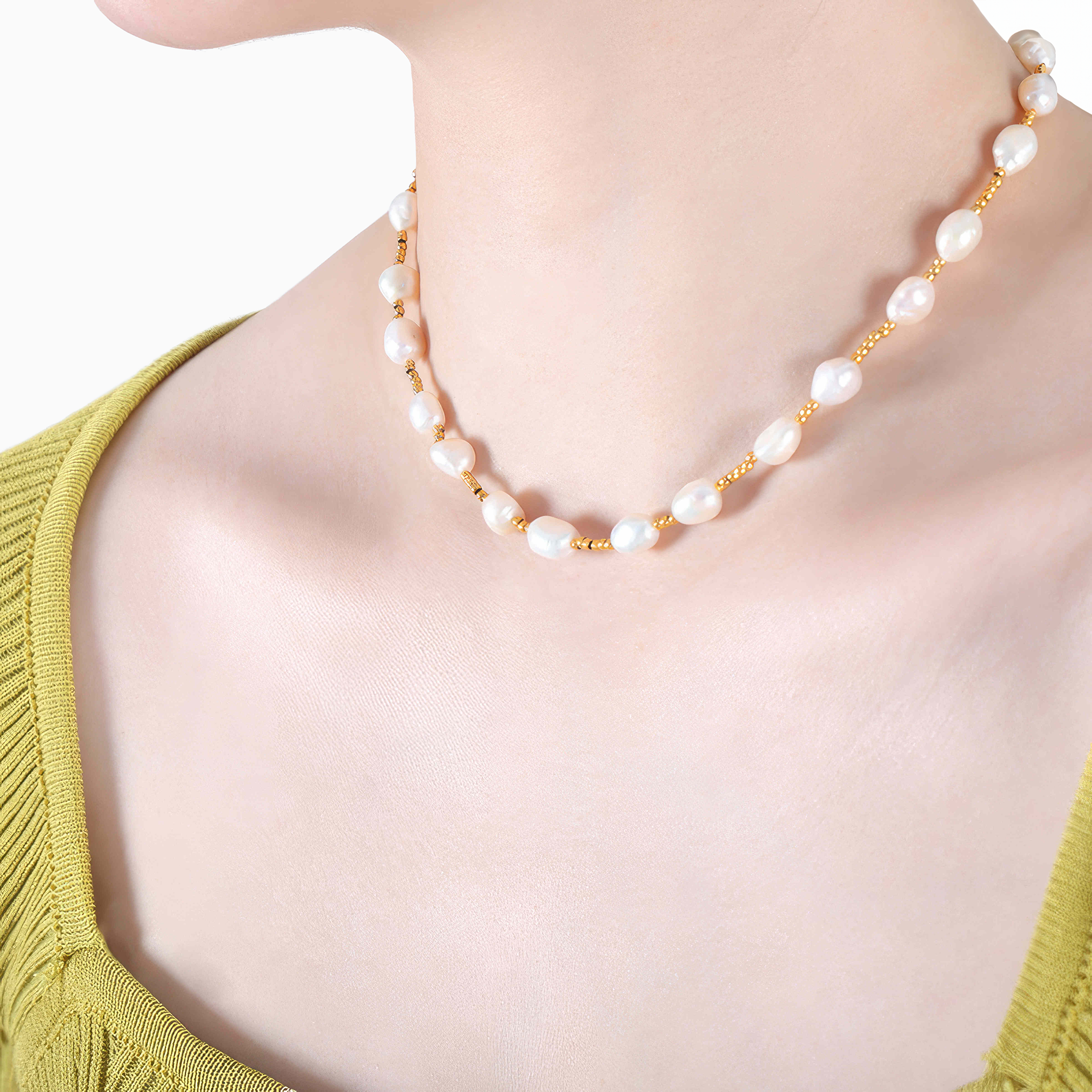 Elegant Pearl & Round Bead Necklace