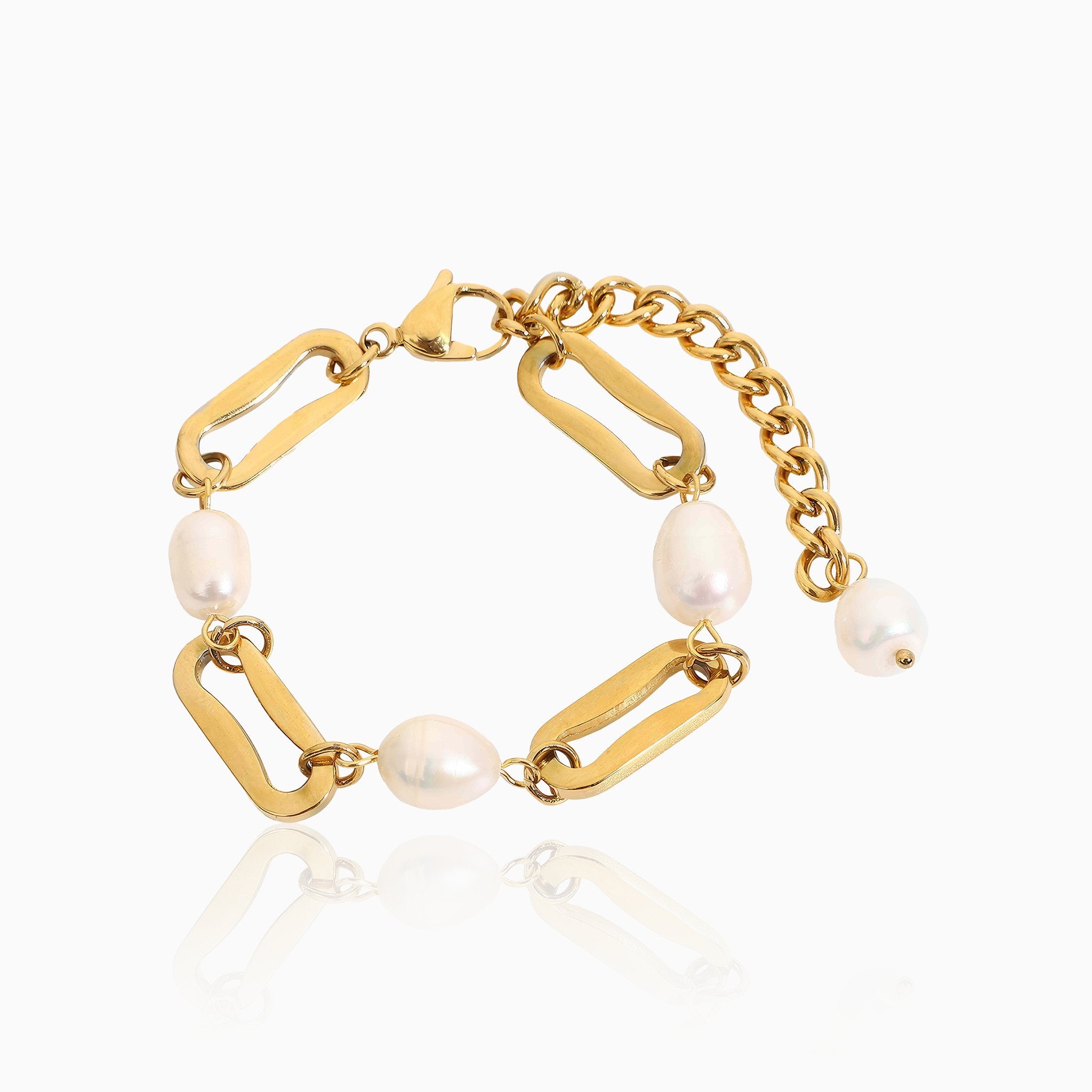 Baroque Pearl Bracelet with Rectangular Chain Spacers - Nobbier - Bracelet - 18K Gold And Titanium PVD Coated Jewelry
