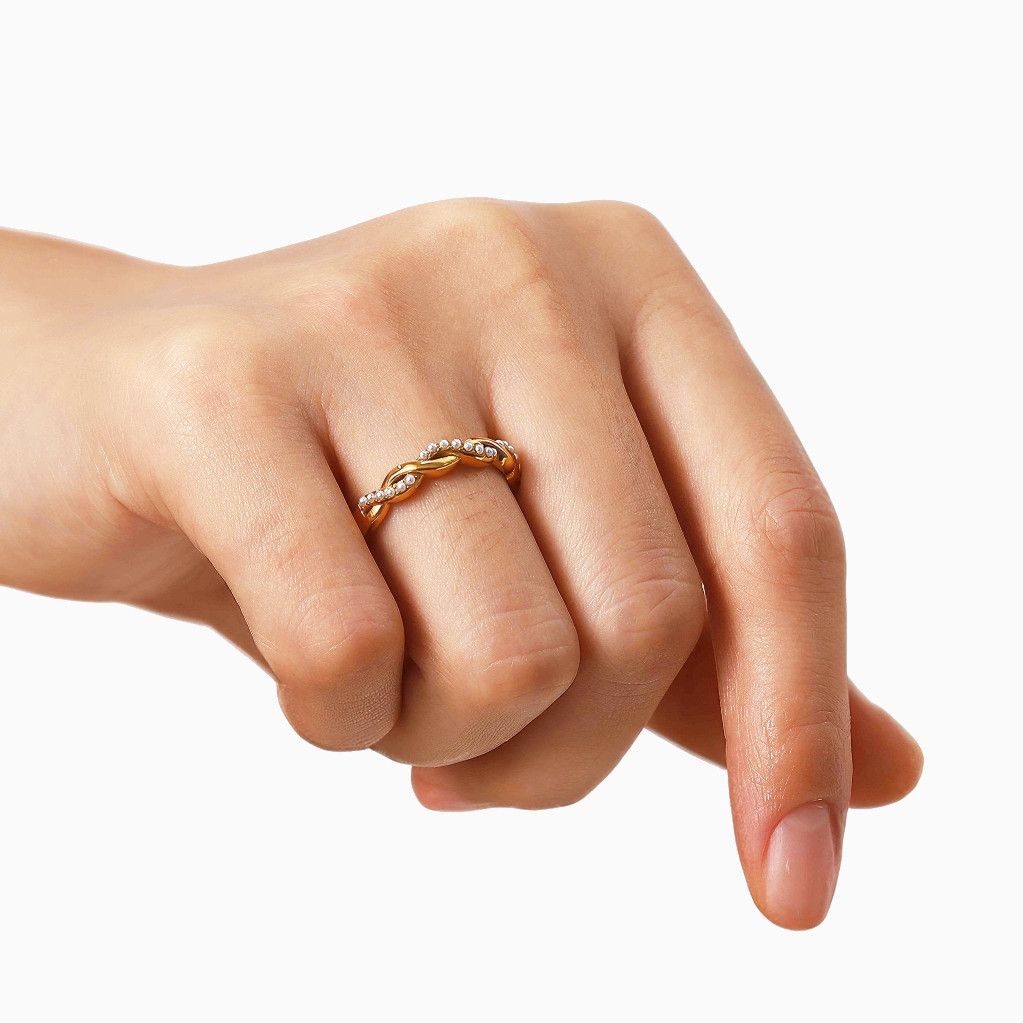 Braided Twist Geometric Ring with Pearls - Nobbier - Ring - 18K Gold And Titanium PVD Coated Jewelry