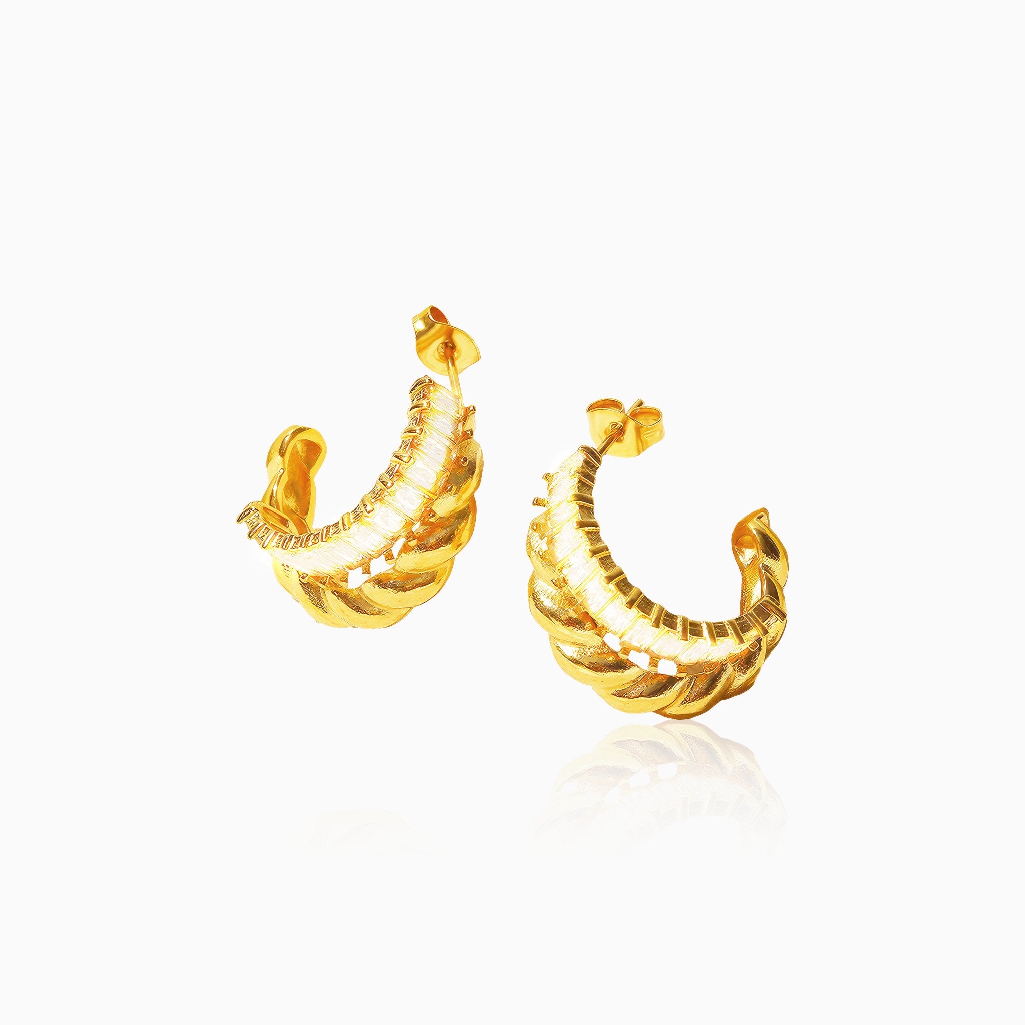 C-Shaped Earrings with White Gemstones - Nobbier - Earrings - 18K Gold And Titanium PVD Coated Jewelry