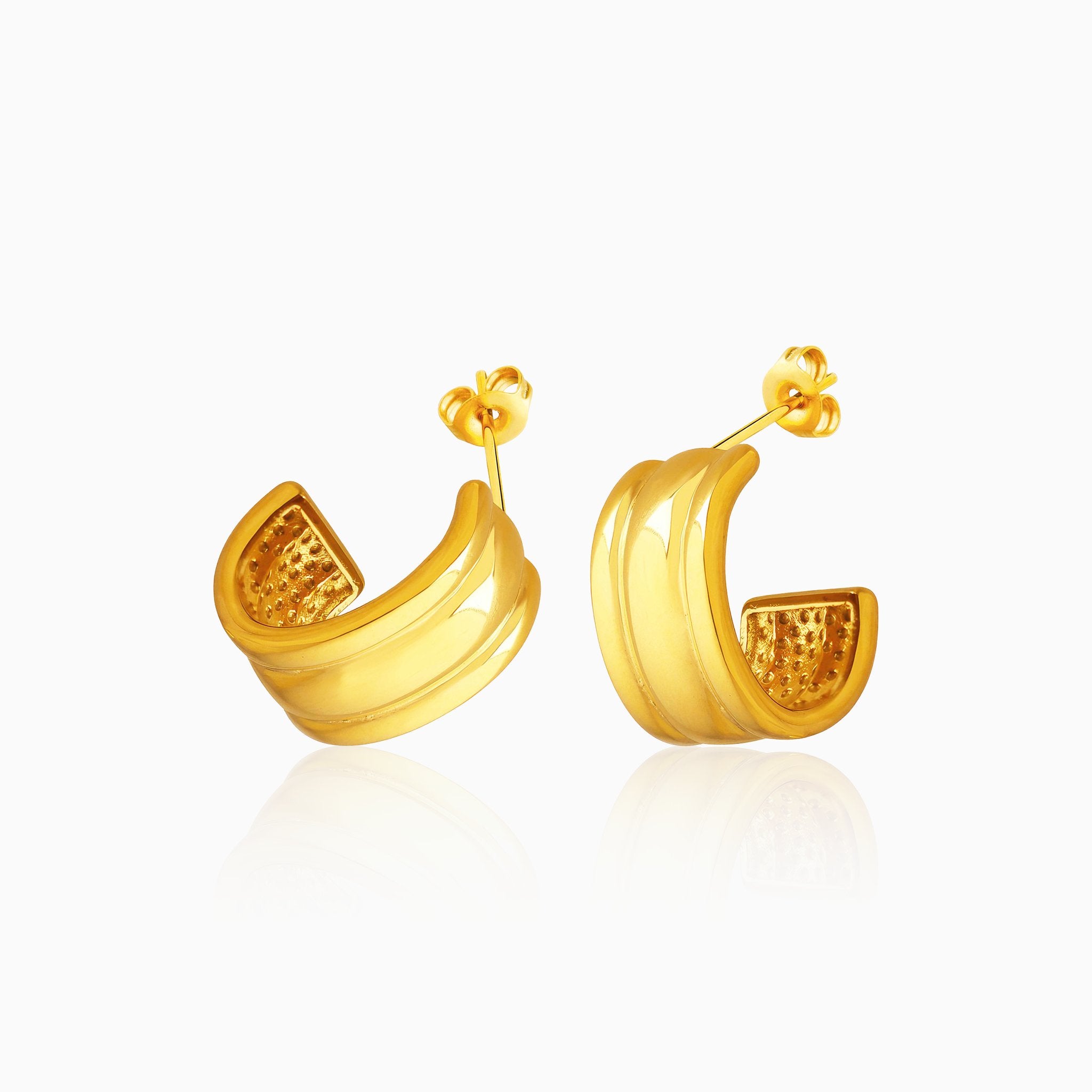 C-Shaped Embossed Minimalist Earrings - Nobbier - Earring - 18K Gold And Titanium PVD Coated Jewelry