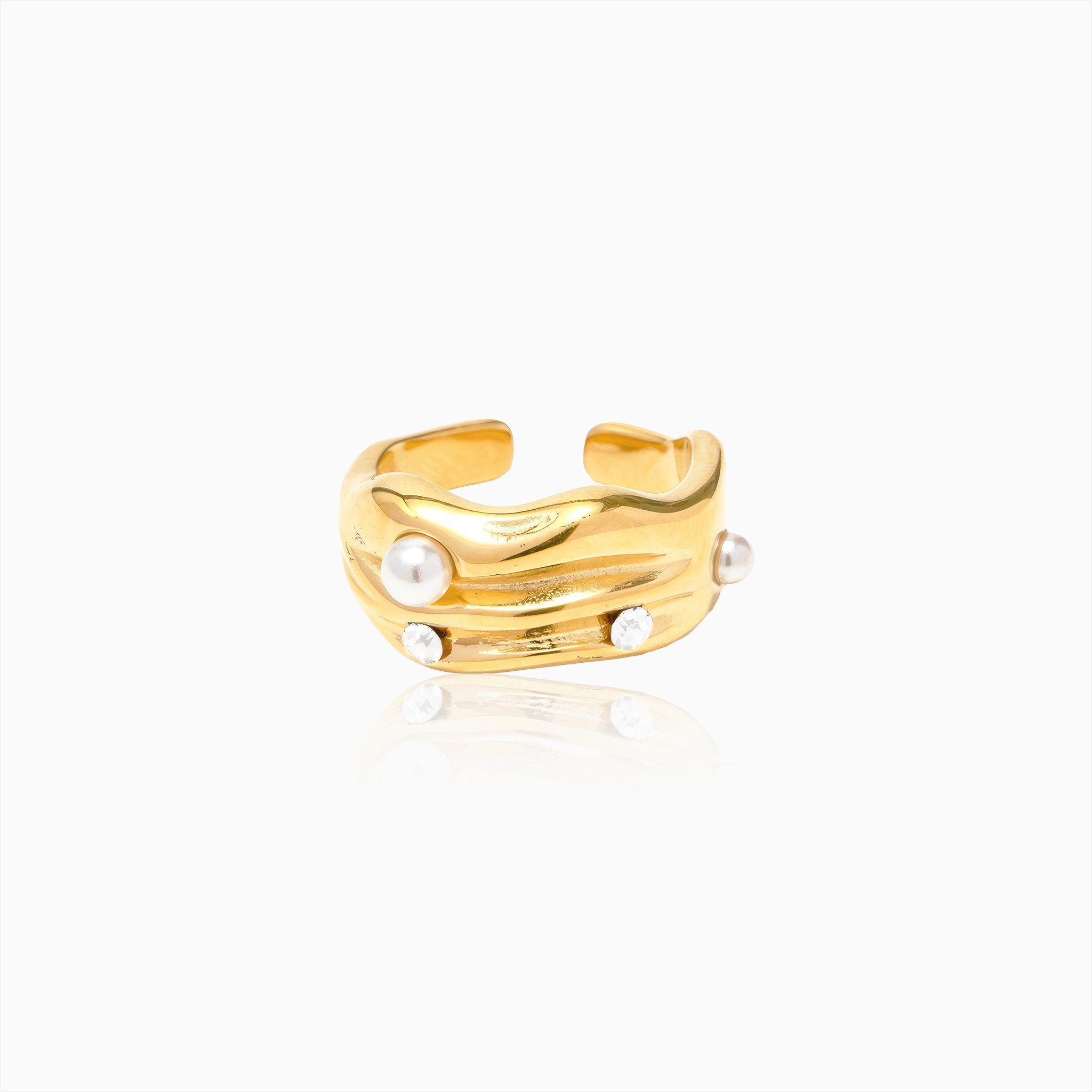 C-Shaped Pearl Inlaid Ring - Nobbier - Ring - 18K Gold And Titanium PVD Coated Jewelry
