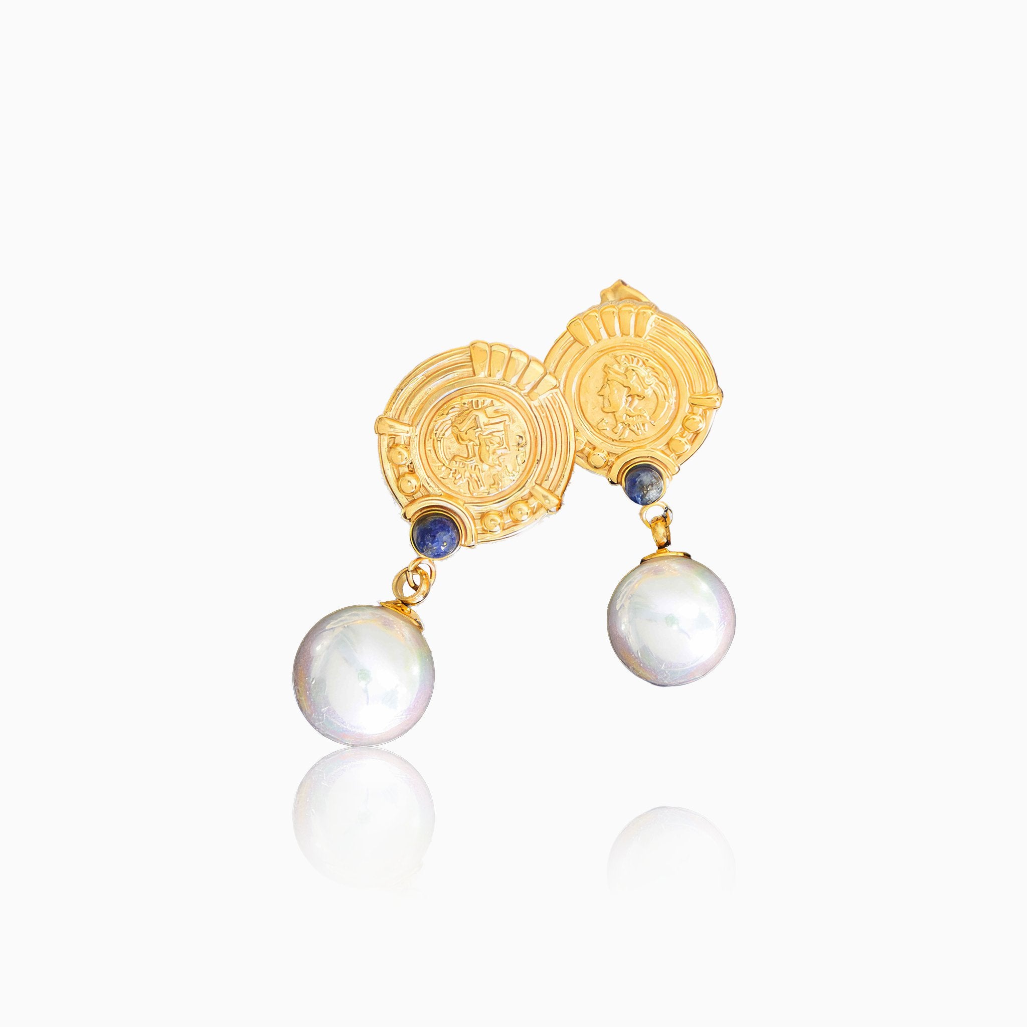 Circle Plaque Earrings with Pearl Accents - Nobbier - Earrings - 18K Gold And Titanium PVD Coated Jewelry