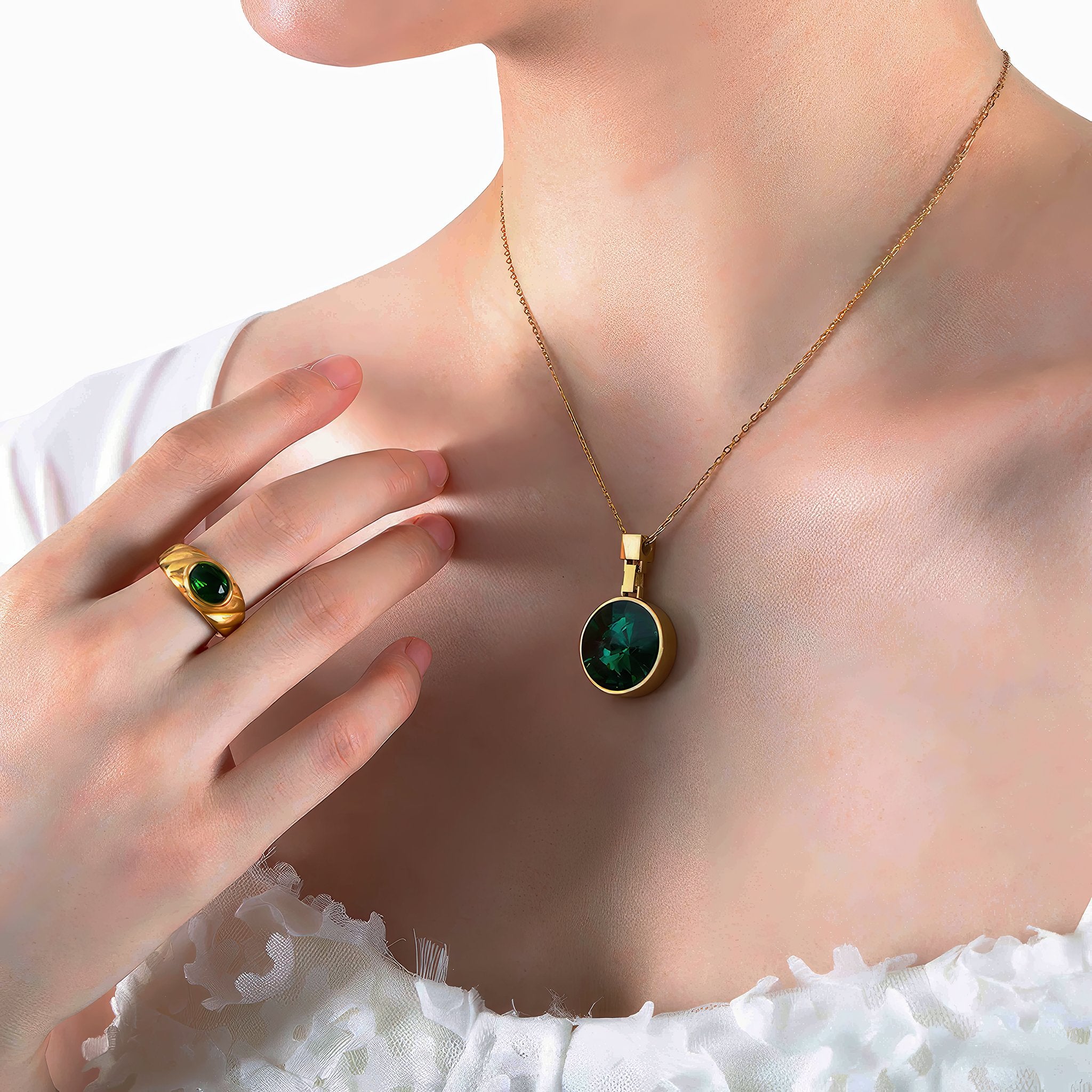 Classic Retro Round Gemstone-Inlaid Necklace - Nobbier - Necklace - 18K Gold And Titanium PVD Coated Jewelry