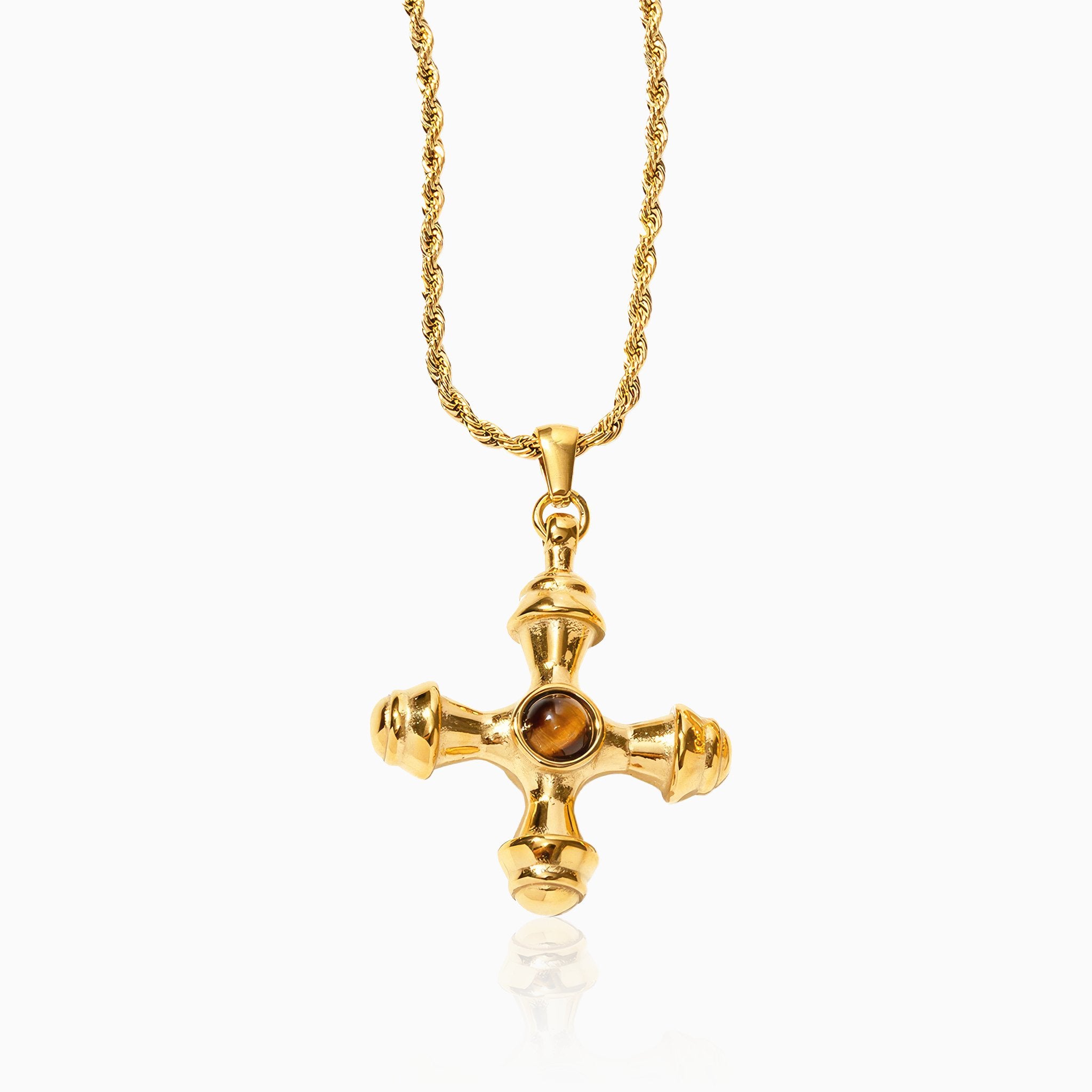 Cross Tiger Eye Necklace - Nobbier - Necklace - 18K Gold And Titanium PVD Coated Jewelry