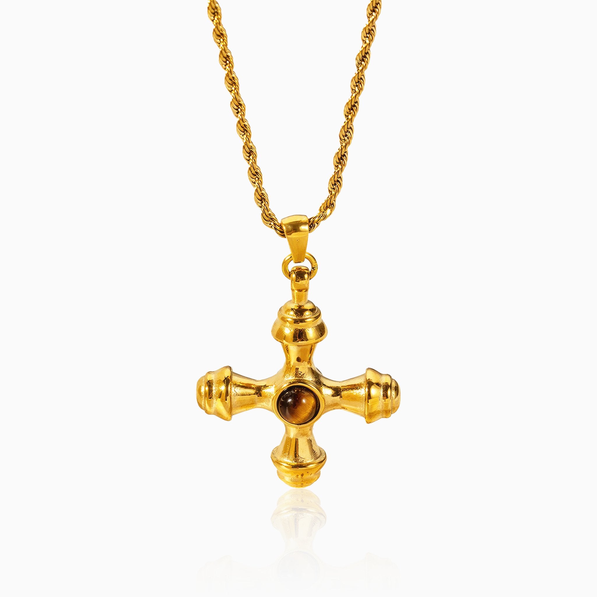 Cross Tiger Eye Necklace - Nobbier - Necklace - 18K Gold And Titanium PVD Coated Jewelry