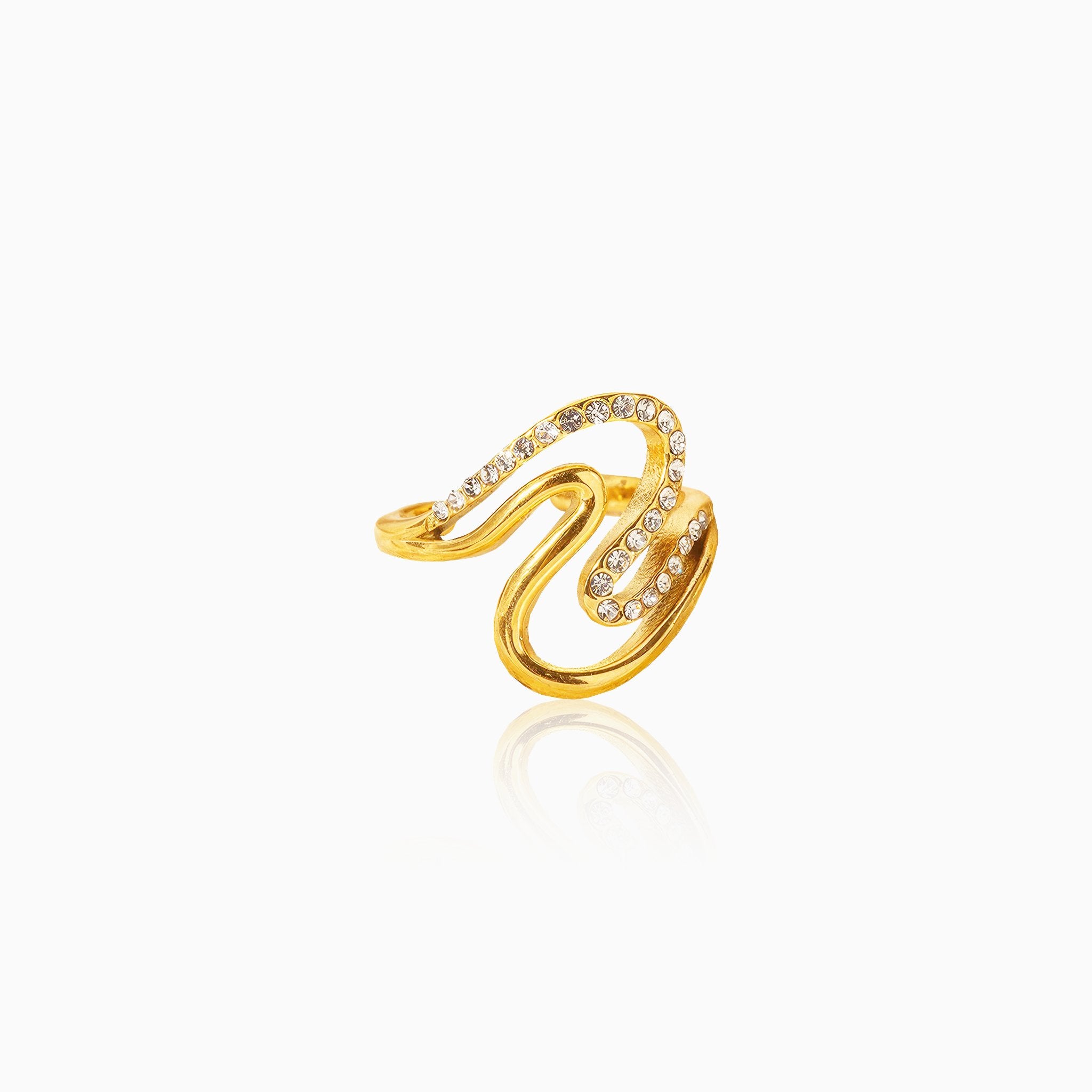 Double Layer Geometric Ring with Gemstones - Nobbier - Ring - 18K Gold And Titanium PVD Coated Jewelry