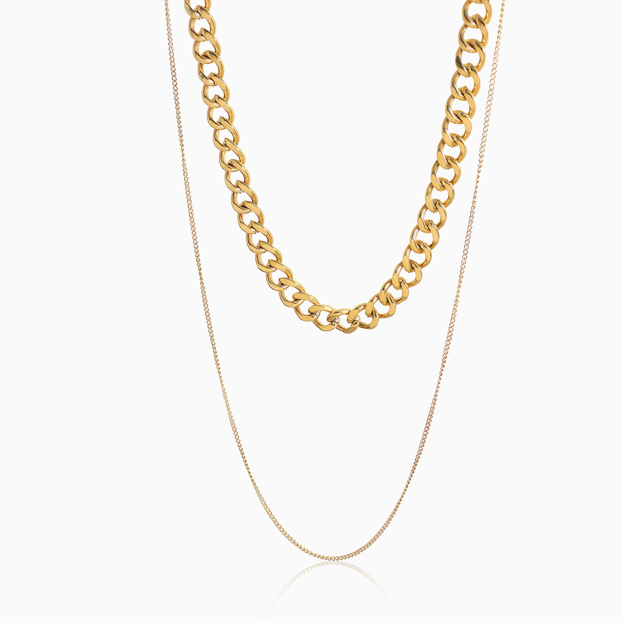 Double Layer Thick & Thin Chain Necklace - Nobbier - Necklace - 18K Gold And Titanium PVD Coated Jewelry