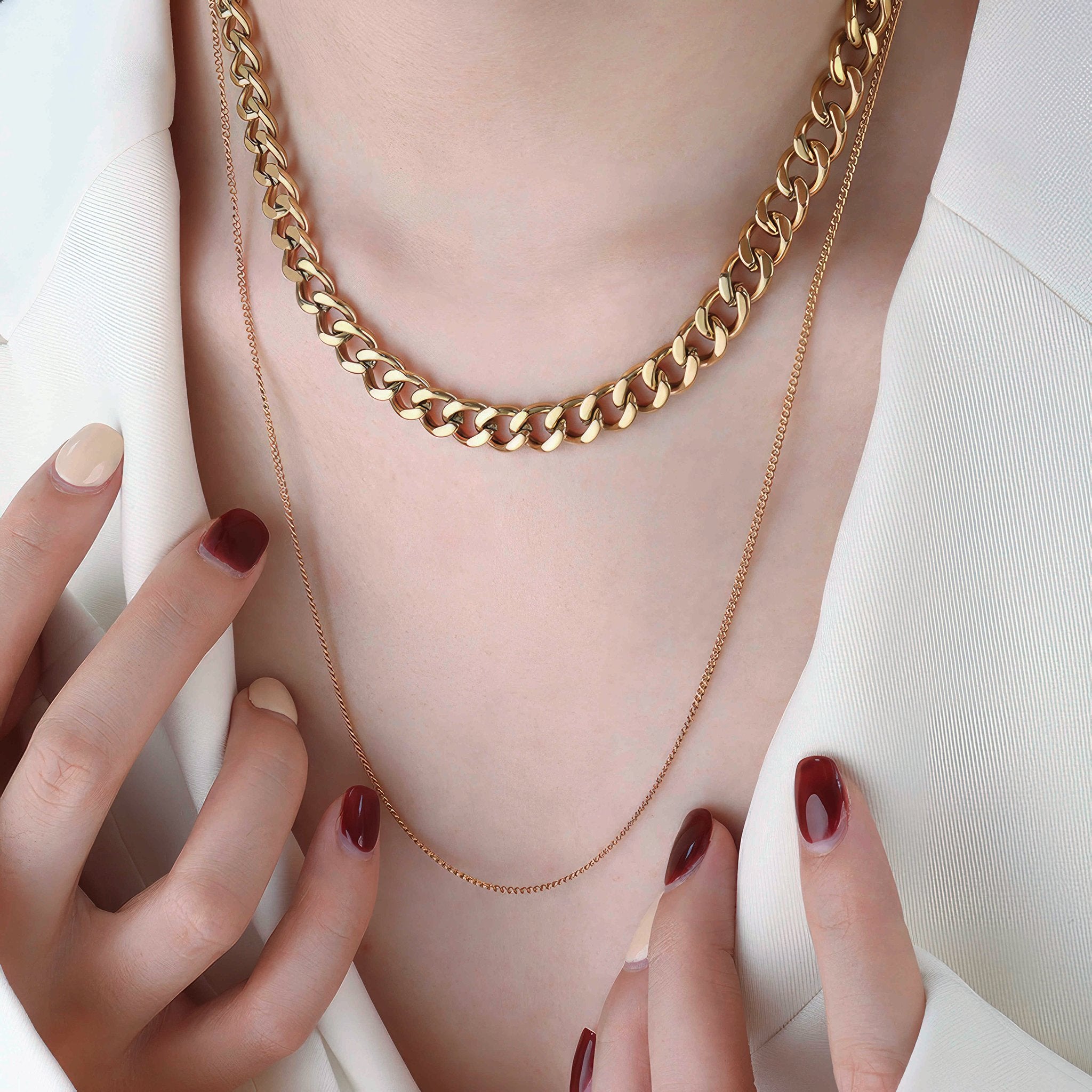 Double Layer Thick & Thin Chain Necklace - Nobbier - Necklace - 18K Gold And Titanium PVD Coated Jewelry