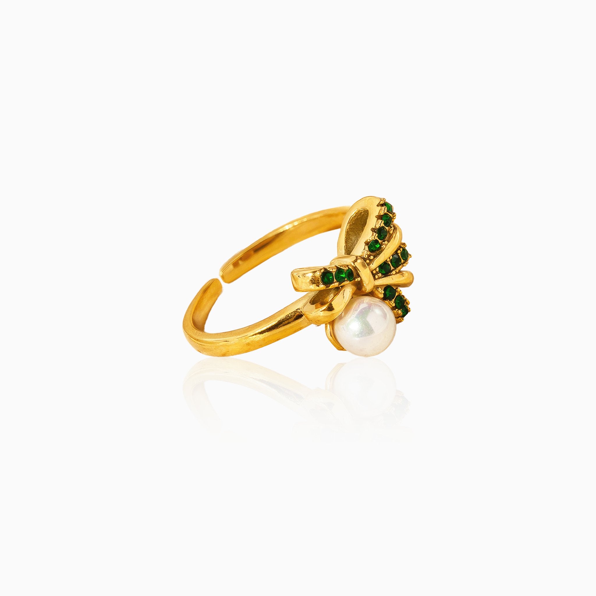 Elegant Bow Knot & Pearl Ring - Nobbier - Ring - 18K Gold And Titanium PVD Coated Jewelry