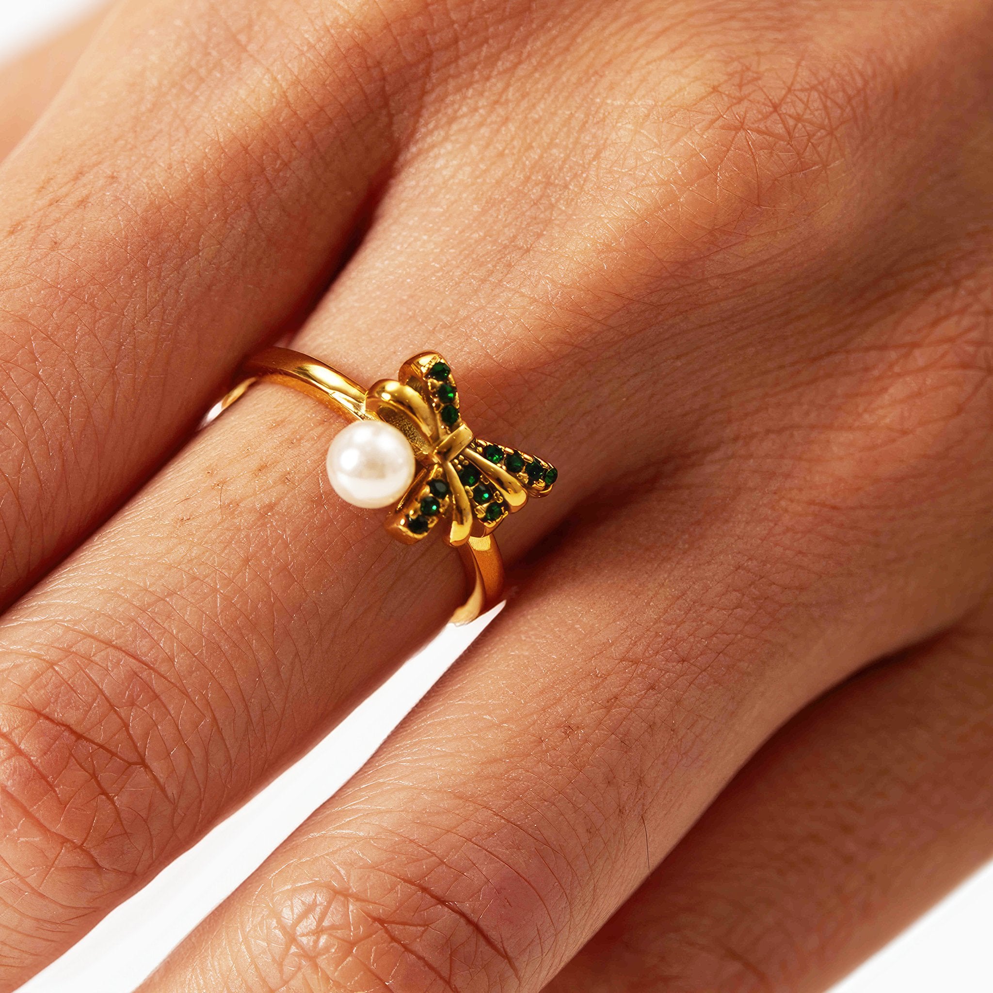 Elegant Bow Knot & Pearl Ring - Nobbier - Ring - 18K Gold And Titanium PVD Coated Jewelry