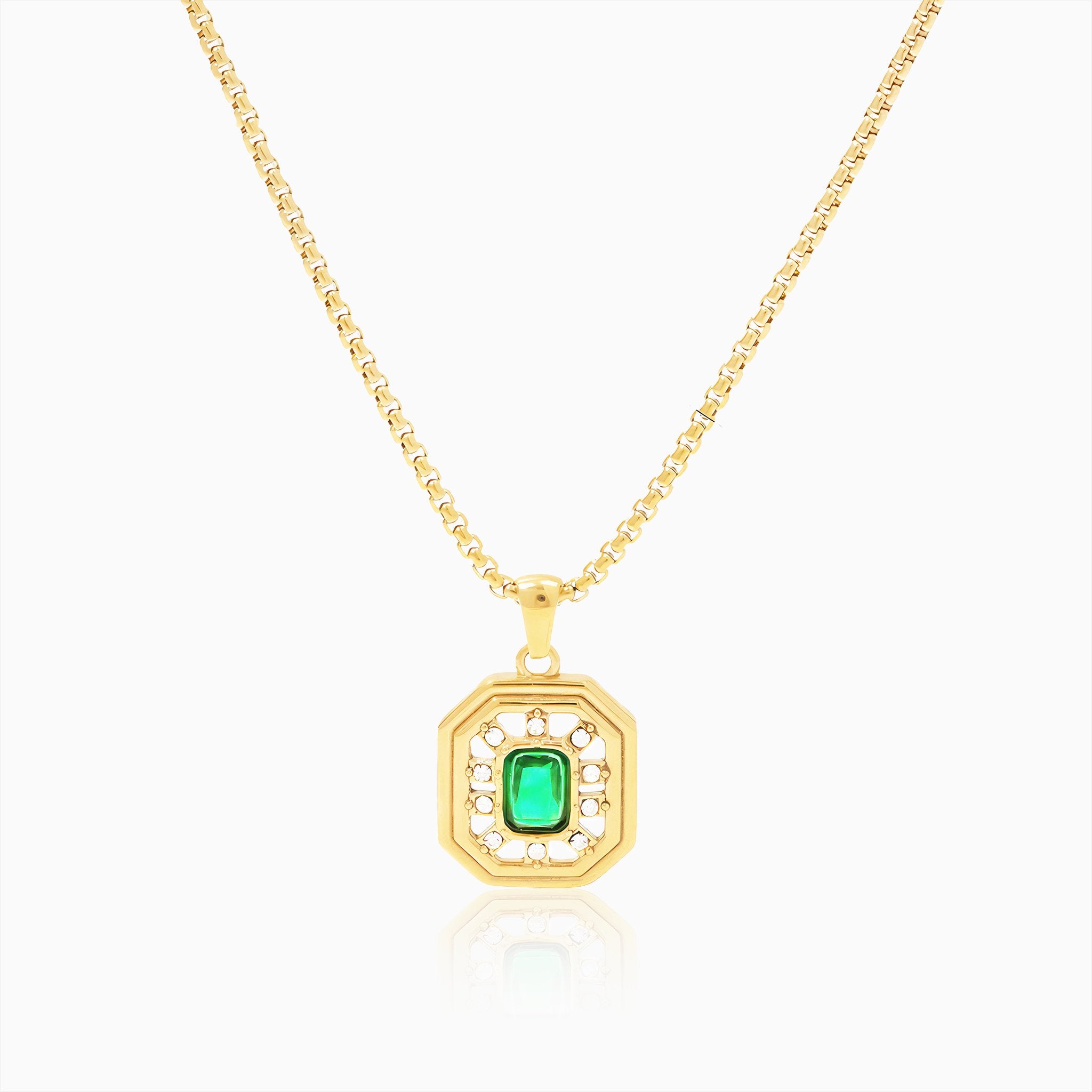 Elegant Green Gemstone Necklace - Nobbier - Necklace - 18K Gold And Titanium PVD Coated Jewelry