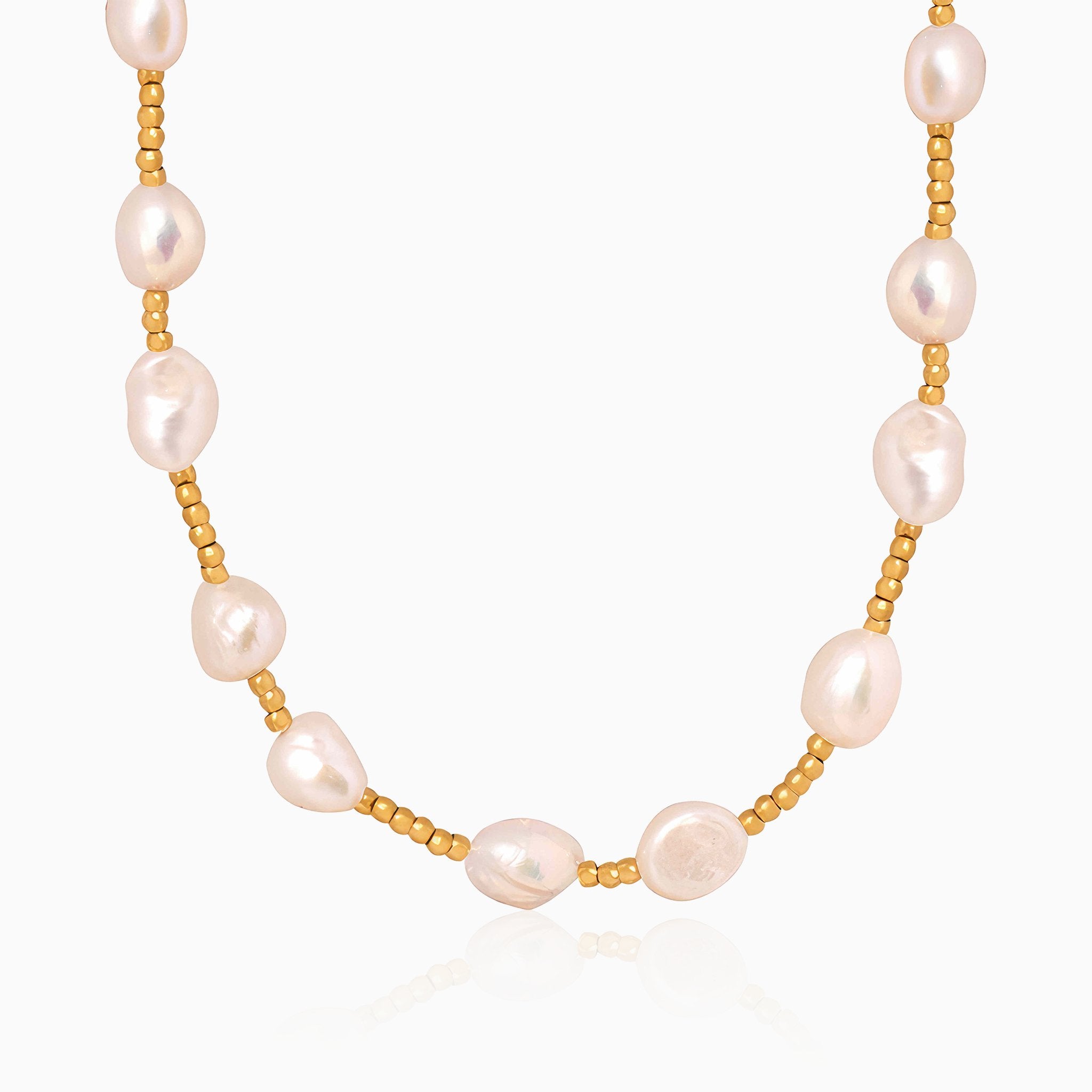 Elegant Pearl & Round Bead Necklace - Nobbier - Necklace - 18K Gold And Titanium PVD Coated Jewelry