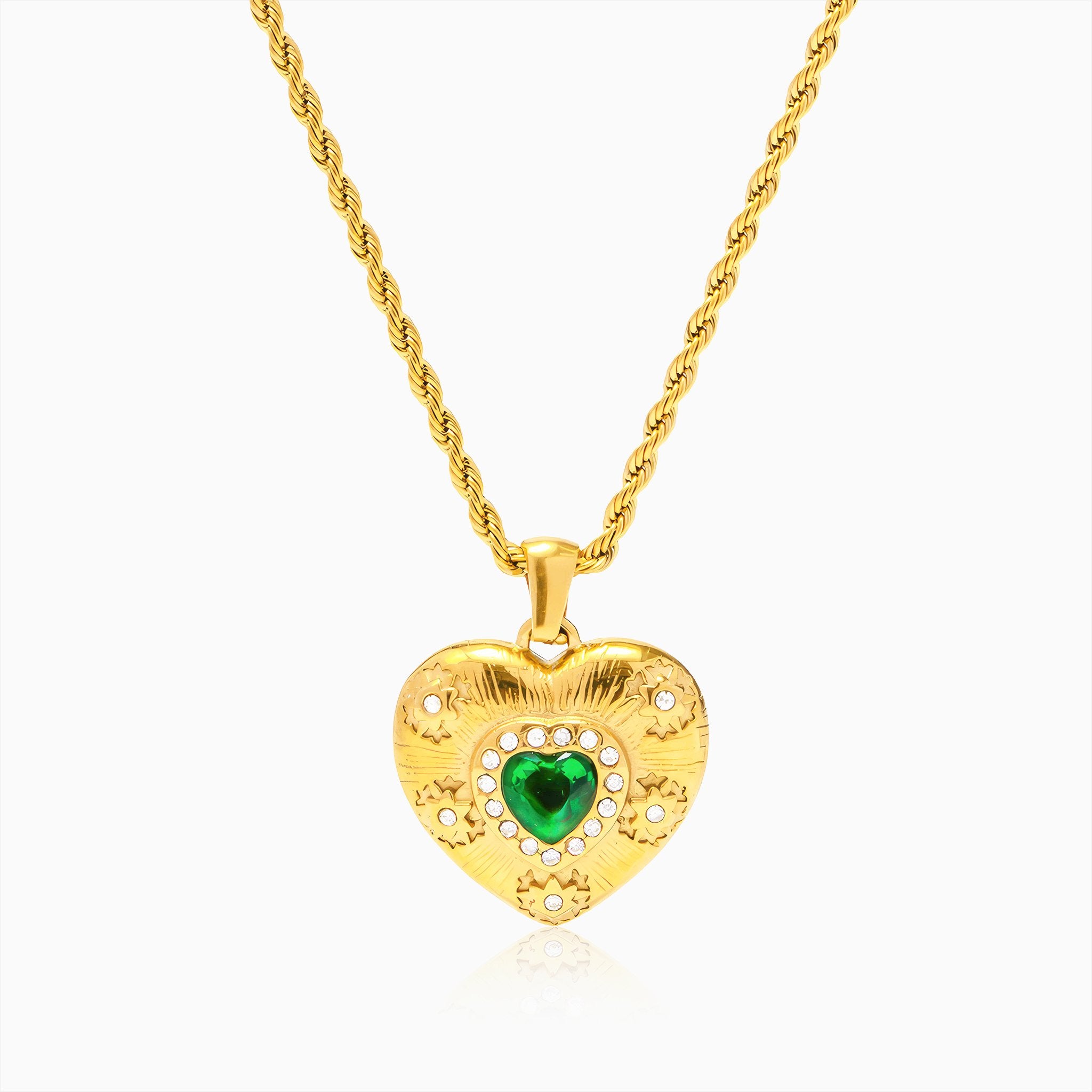 Emerald Heart Pendant Necklace - Nobbier - Necklace - 18K Gold And Titanium PVD Coated Jewelry