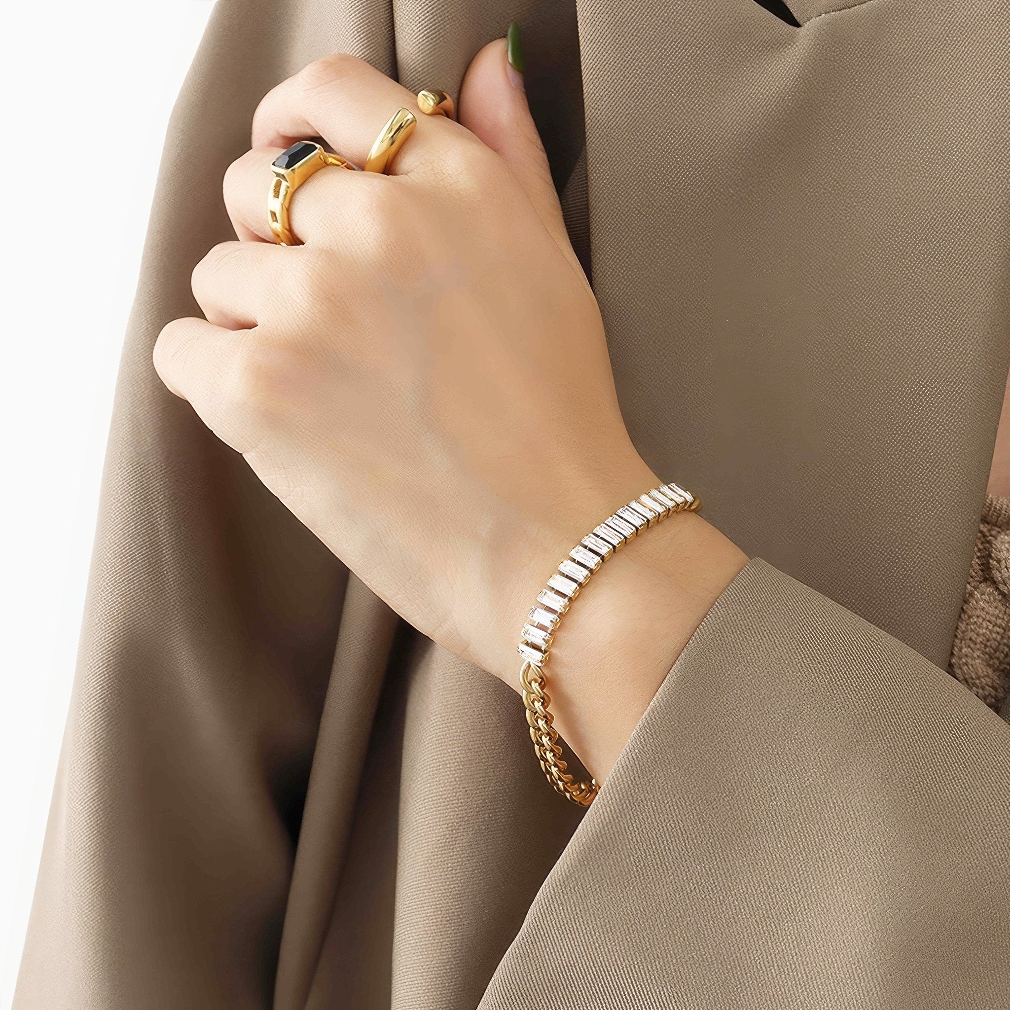 Gemstone Stitching Chain Bracelet - Nobbier - Bracelet - 18K Gold And Titanium PVD Coated Jewelry