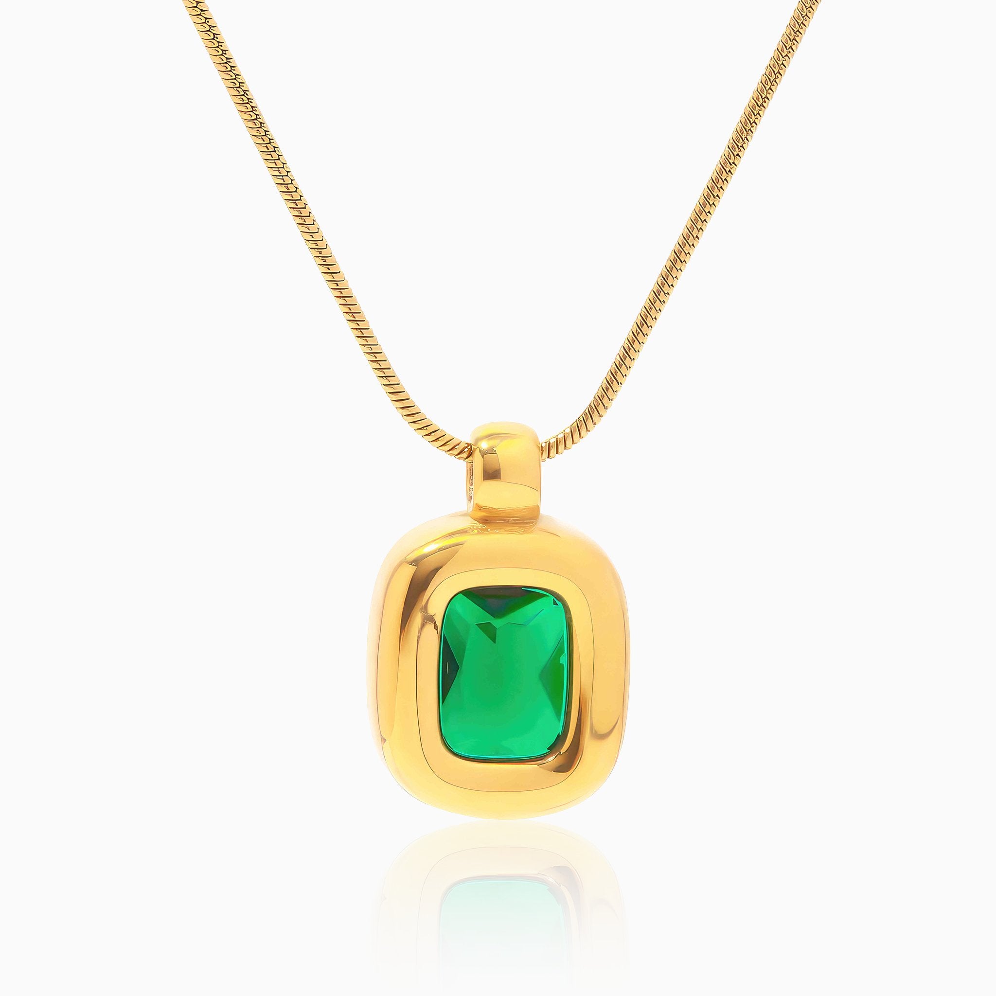 Geometric Pendant Necklace with Green Gemstone - Nobbier - Necklace - 18K Gold And Titanium PVD Coated Jewelry
