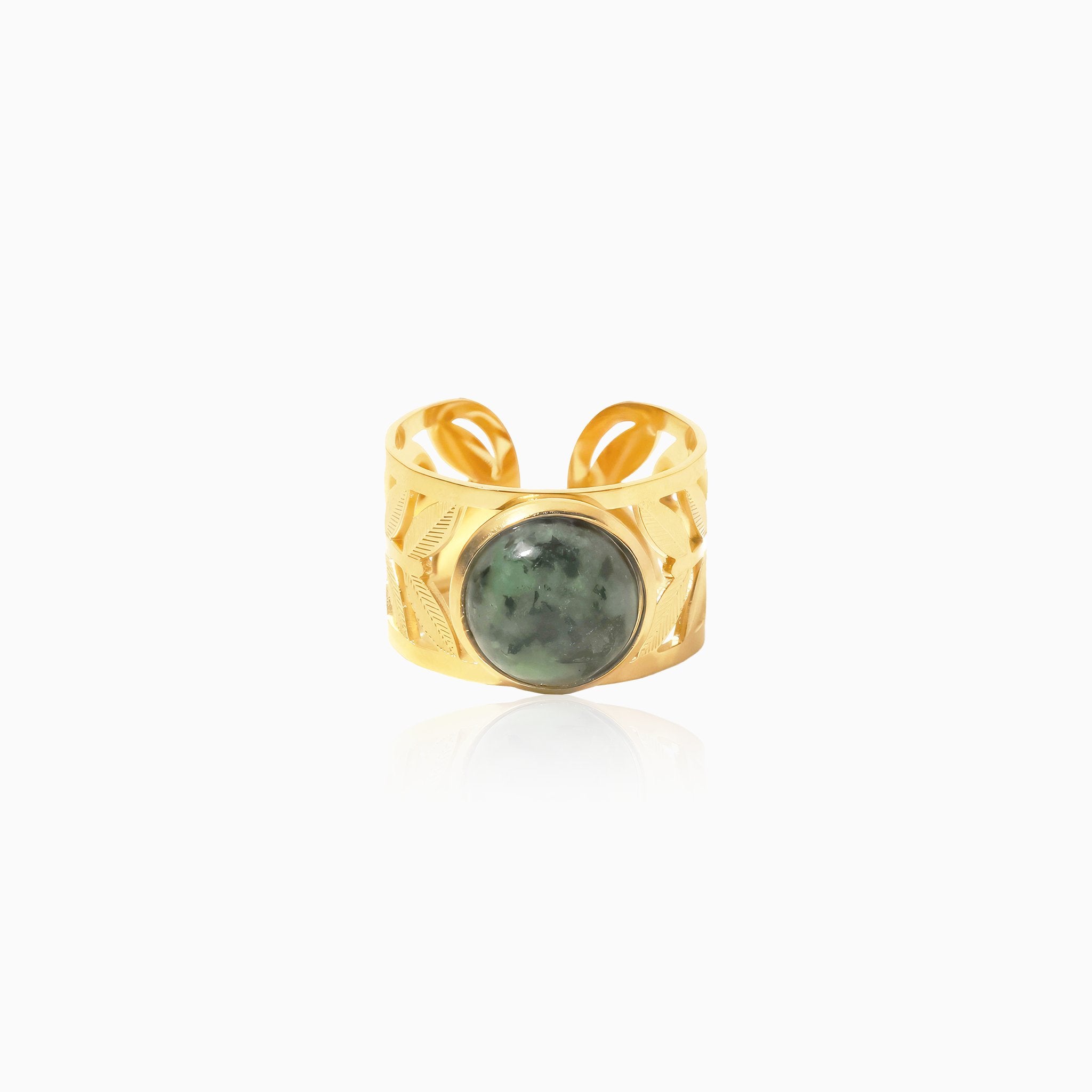Green Malachite Leaf Ring - Nobbier - Ring - 18K Gold And Titanium PVD Coated Jewelry