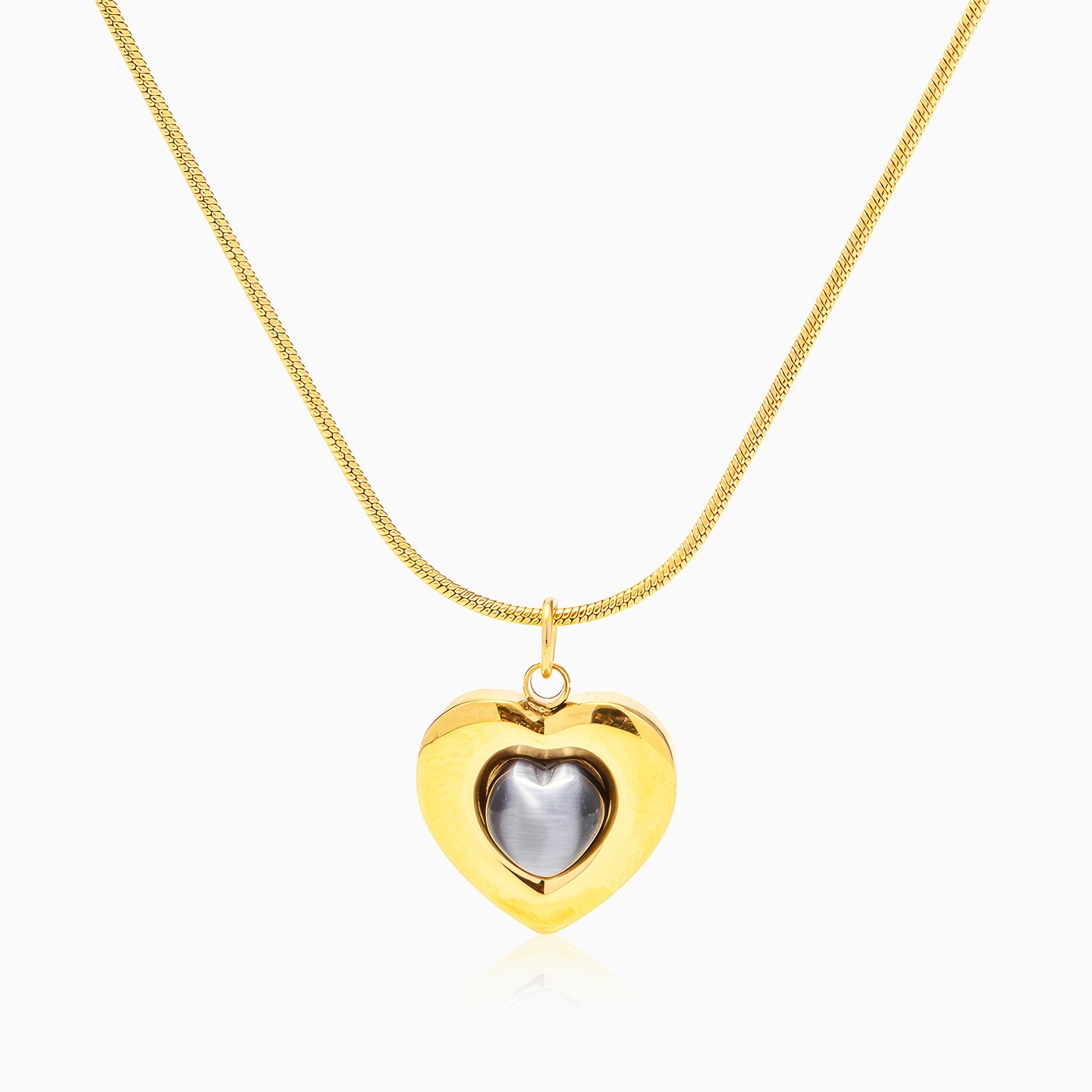 Heart Inlaid Opal Pendant Necklace - Nobbier - Necklace - 18K Gold And Titanium PVD Coated Jewelry