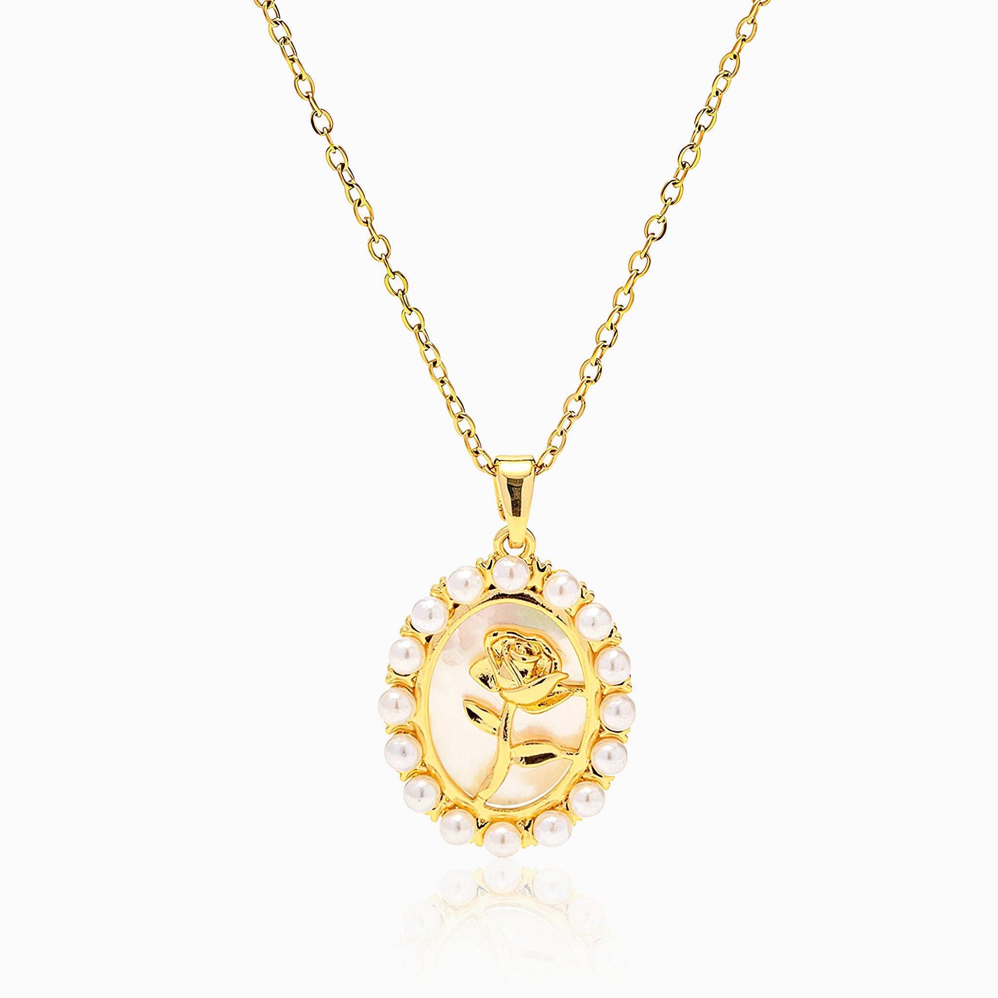 Inlaid Pearl Flower Pendant Necklace - Nobbier - Necklace - 18K Gold And Titanium PVD Coated Jewelry