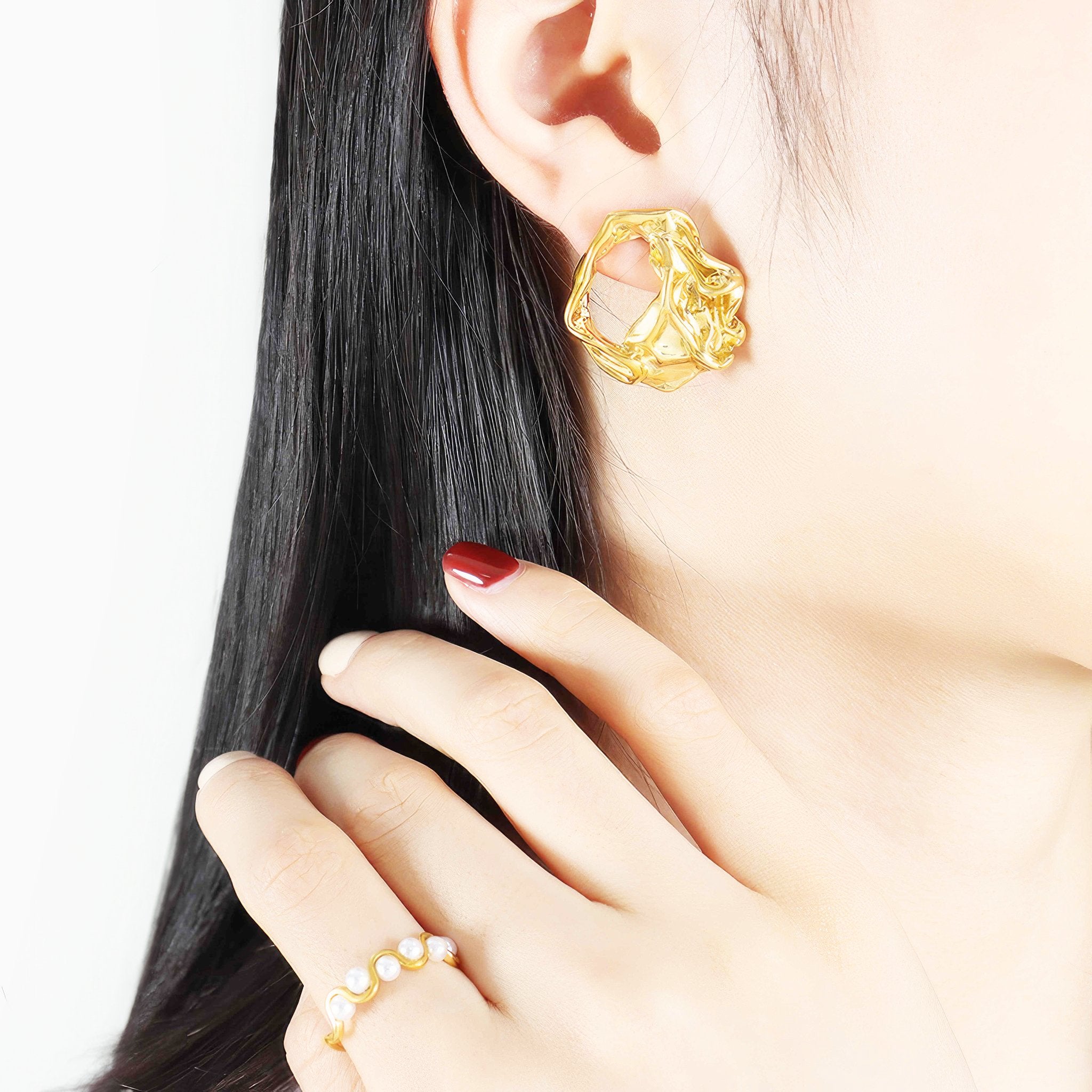Irregular Embossed Design Earrings - Nobbier - Earrings - 18K Gold And Titanium PVD Coated Jewelry
