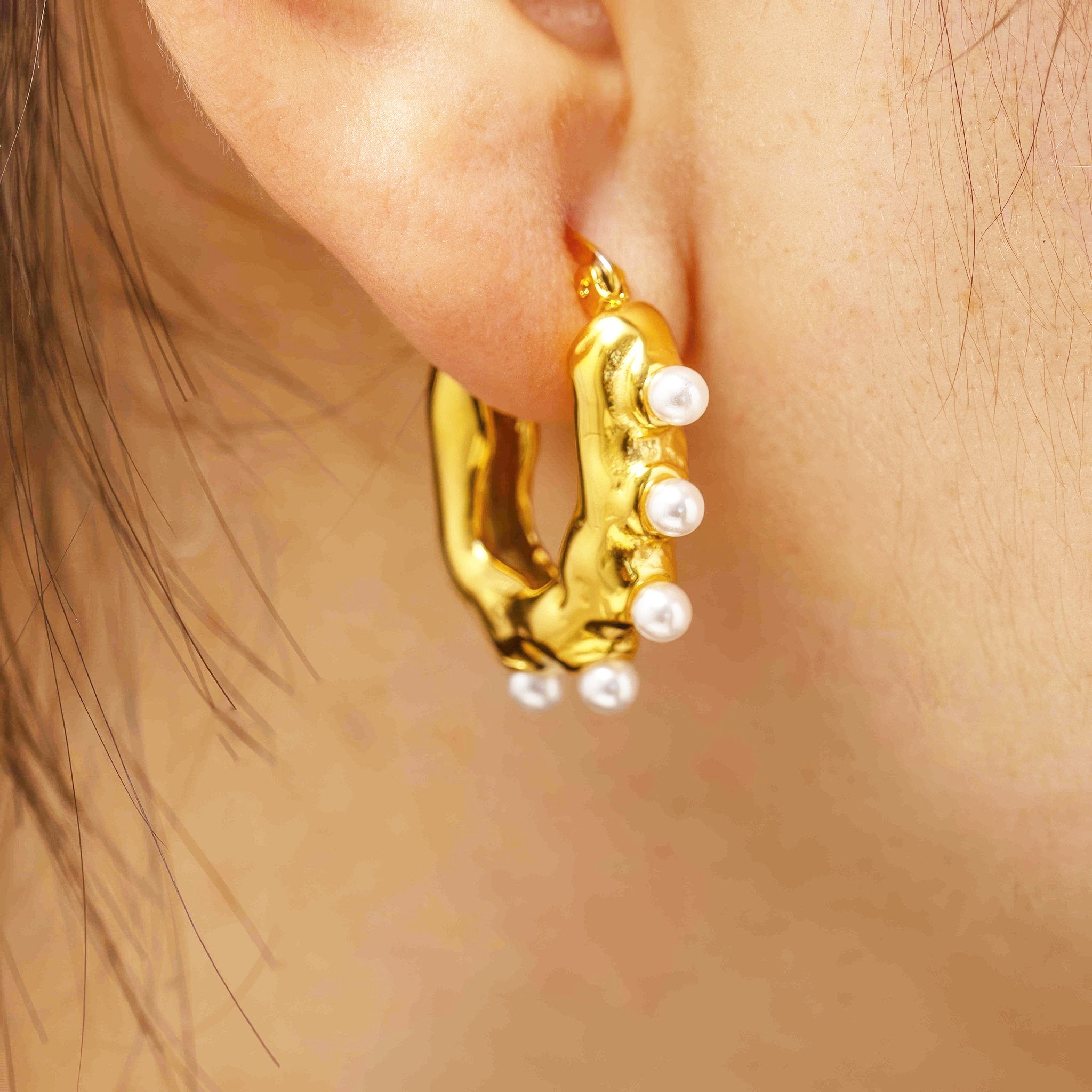 Irregular Wave Texture Pearl Earrings - Nobbier - Earrings - 18K Gold And Titanium PVD Coated Jewelry