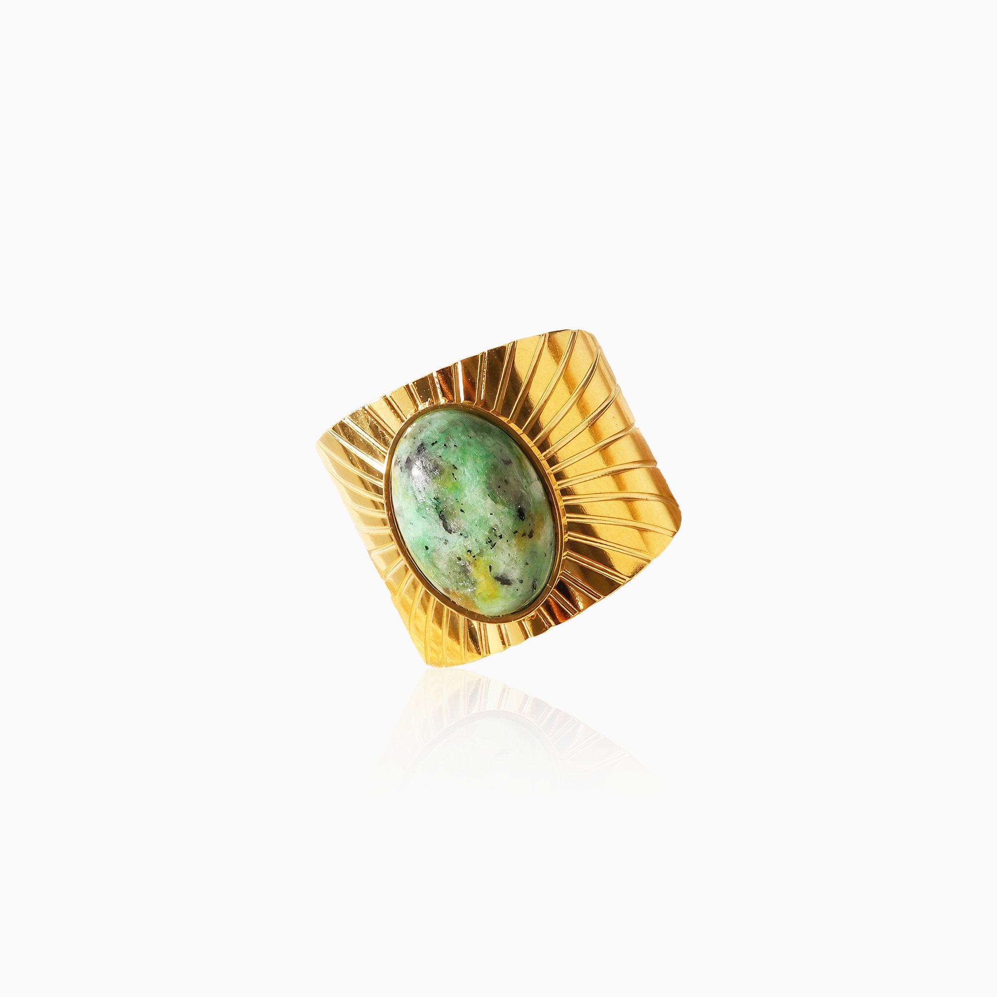 Oval African Turquoise Open Ring - Nobbier - Ring - 18K Gold And Titanium PVD Coated Jewelry