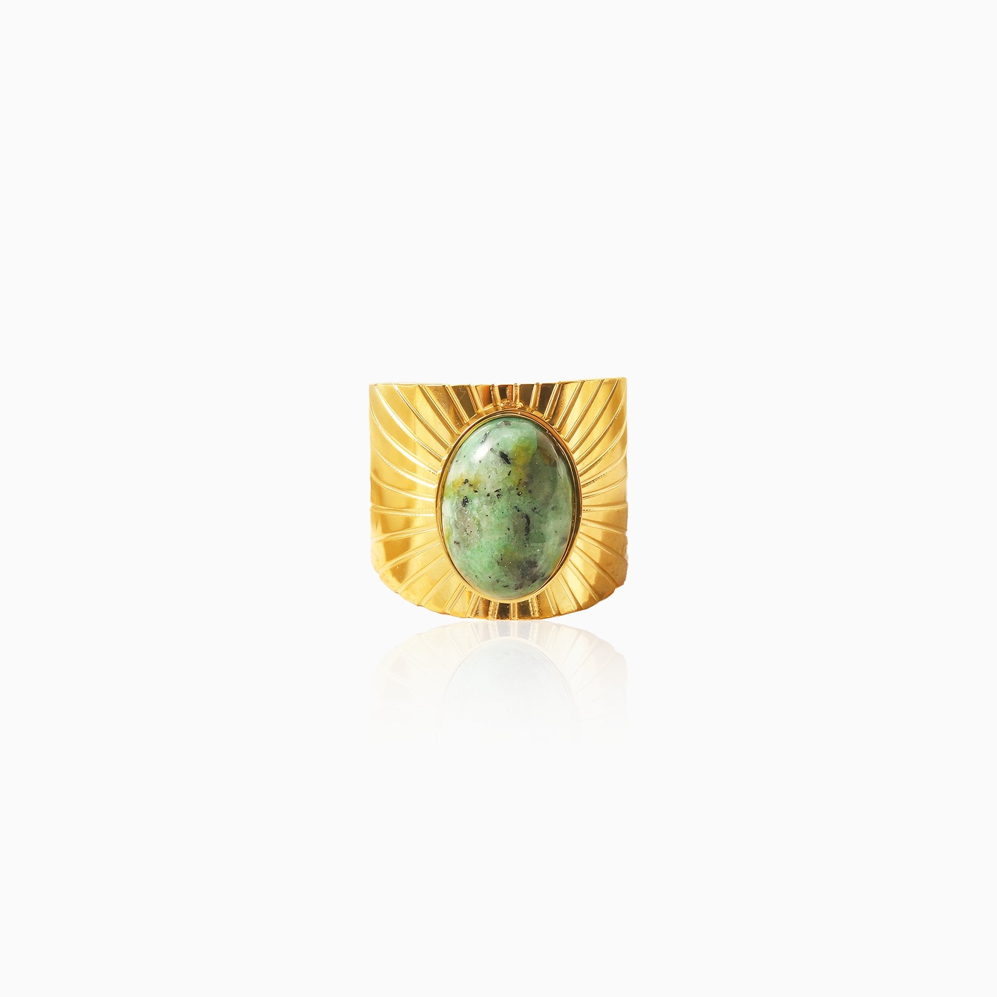 Oval African Turquoise Open Ring - Nobbier - Ring - 18K Gold And Titanium PVD Coated Jewelry
