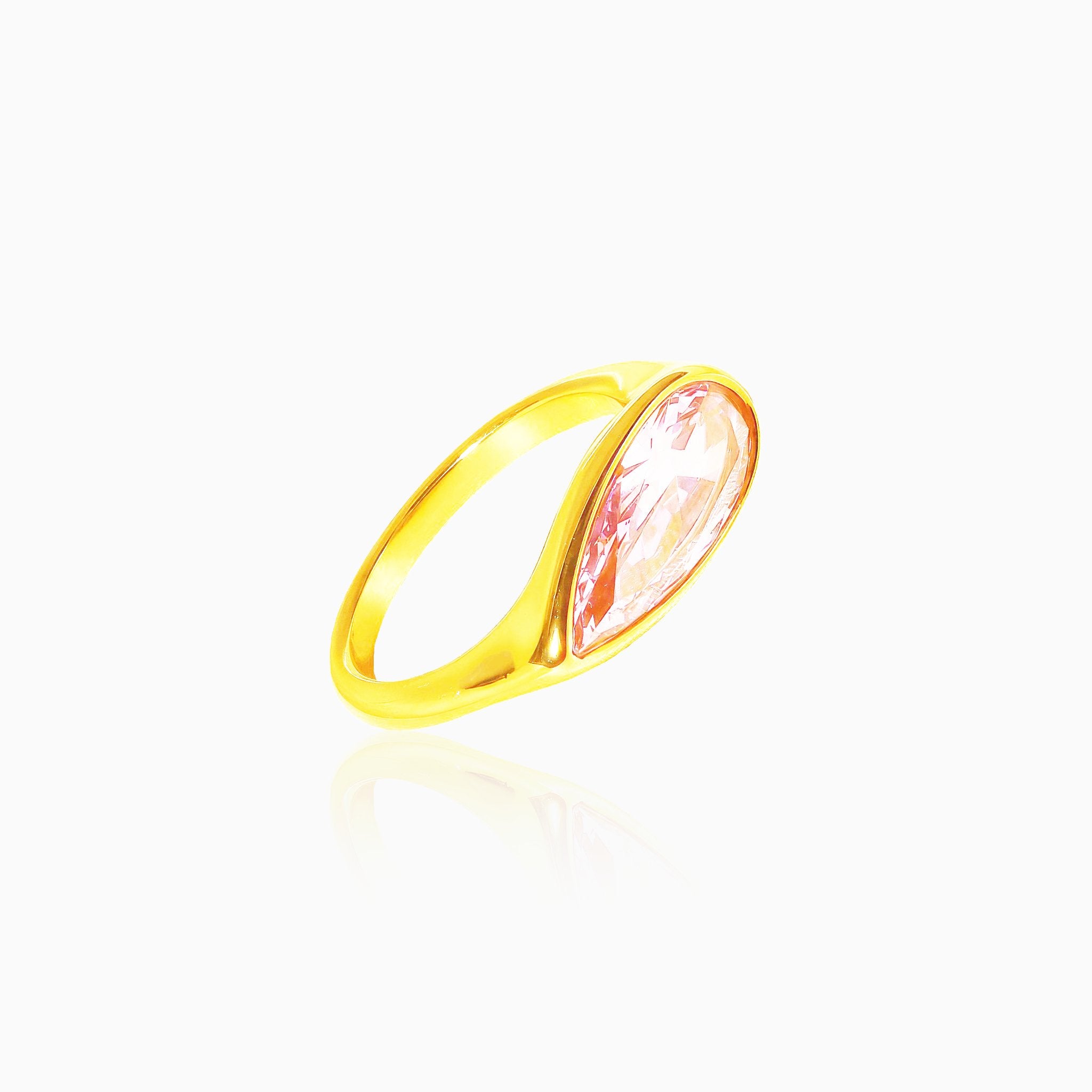 Oval Gemstone Ring with Pink Accent - Nobbier - Ring - 18K Gold And Titanium PVD Coated Jewelry