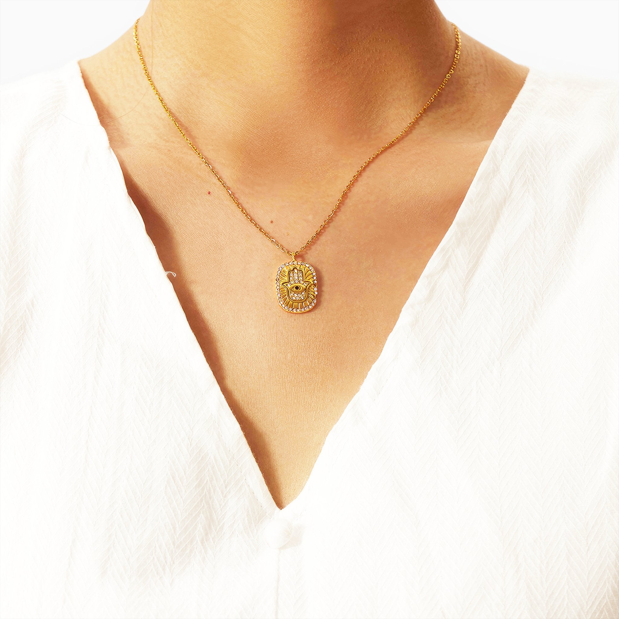 Palm Eye Gemstone Pendant Necklace - Nobbier - Necklace - 18K Gold And Titanium PVD Coated Jewelry
