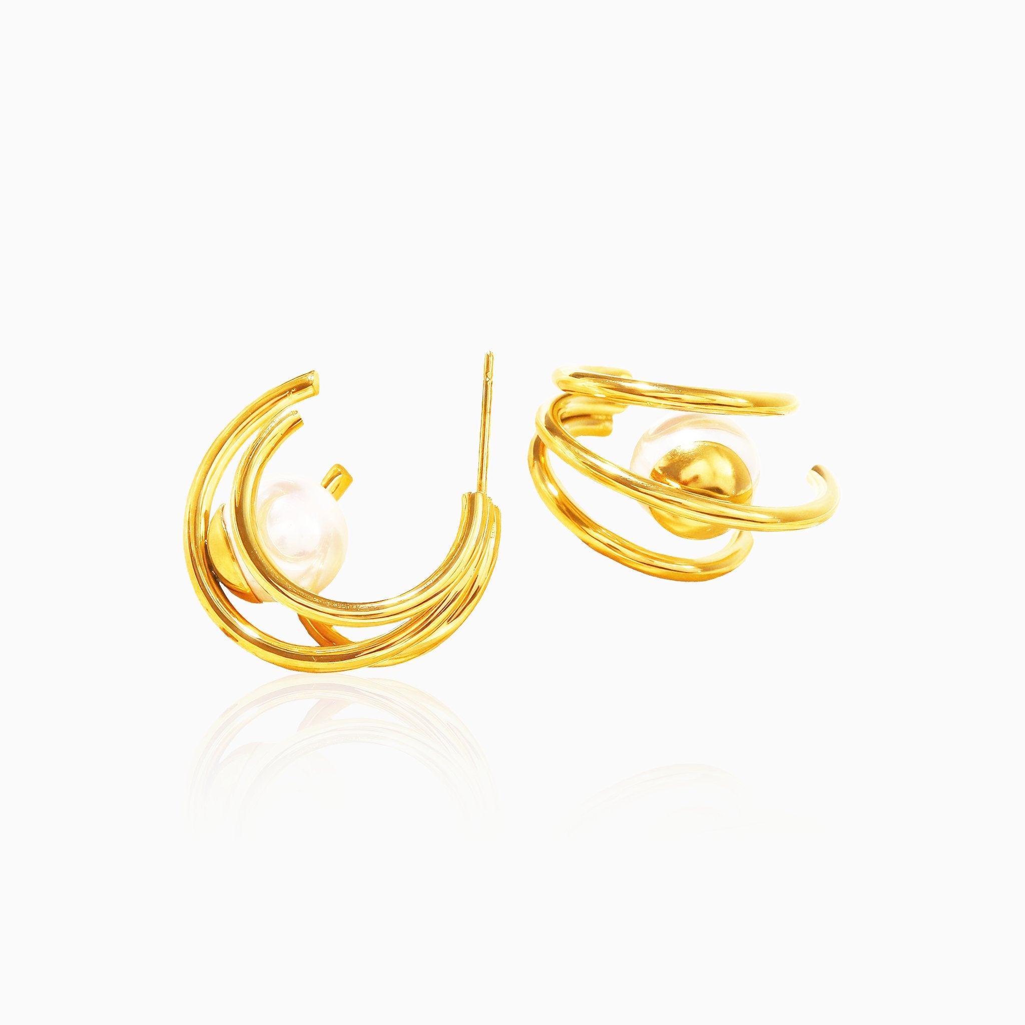 Pearl C-Shape Earrings - Nobbier - Earrings - 18K Gold And Titanium PVD Coated Jewelry