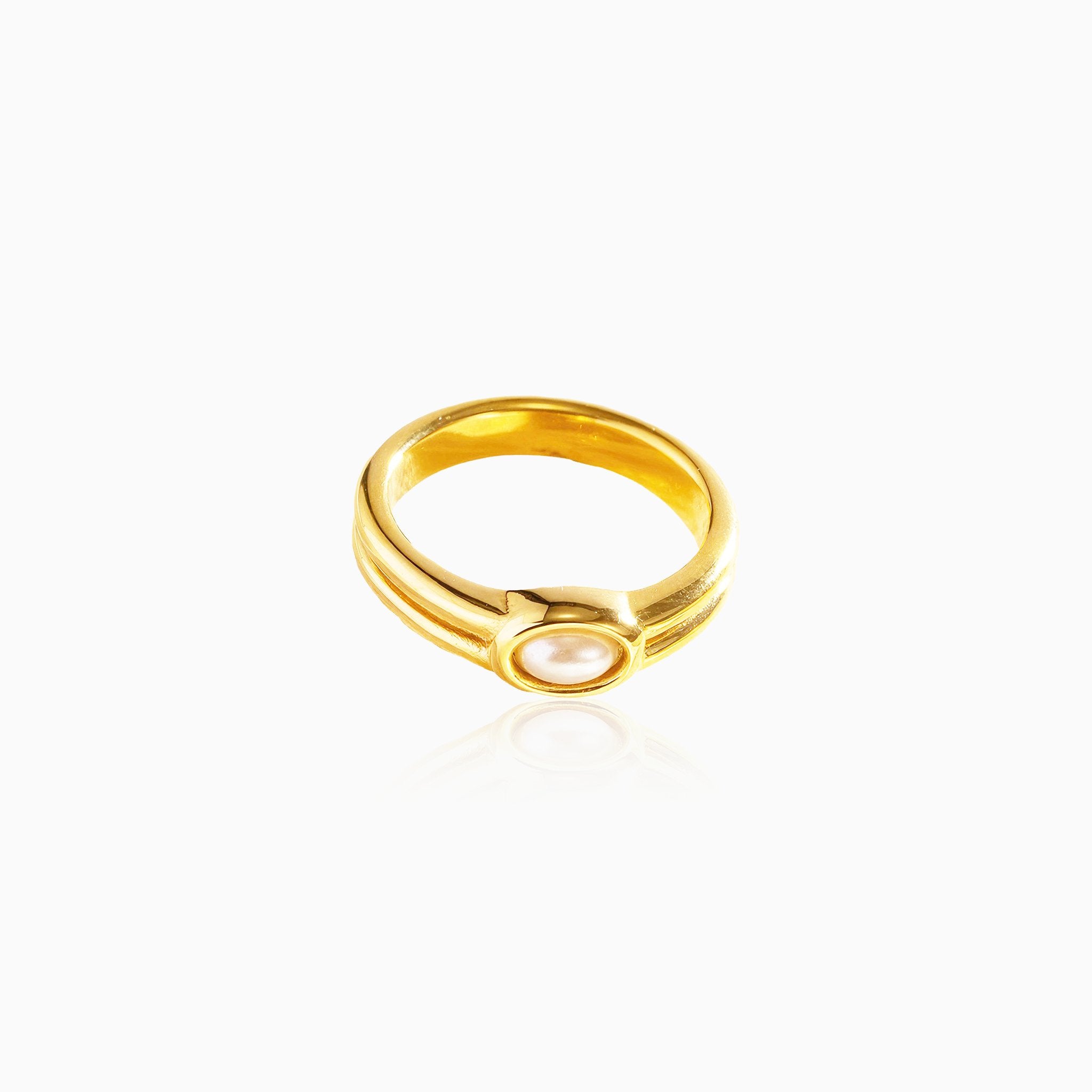 Pearl-Inlaid Geometric Ring - Nobbier - Ring - 18K Gold And Titanium PVD Coated Jewelry