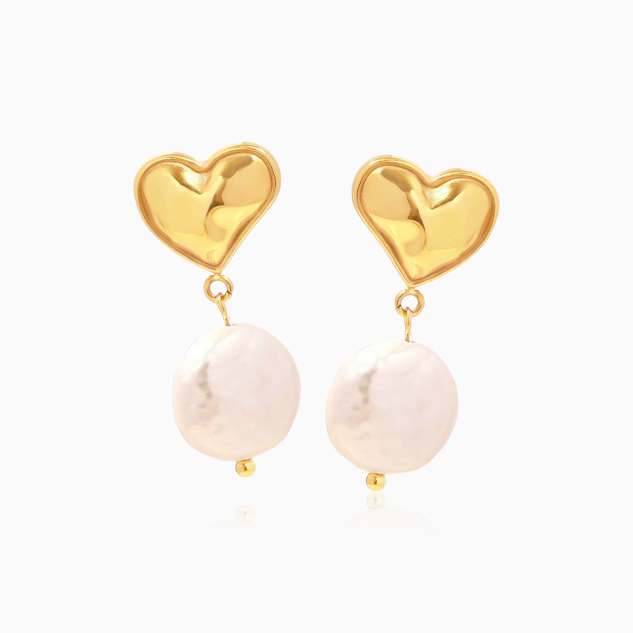 Retro Heart & Baroque Pearl Pendant Earrings - Nobbier - Earrings - 18K Gold And Titanium PVD Coated Jewelry
