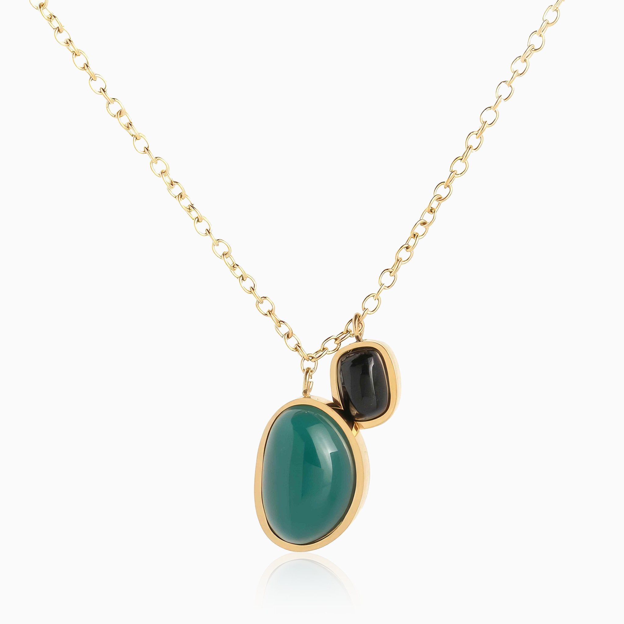 Simple Inlaid Green Black Agate Stone Design Set - Nobbier - Jewelry Set - 18K Gold And Titanium PVD Coated Jewelry