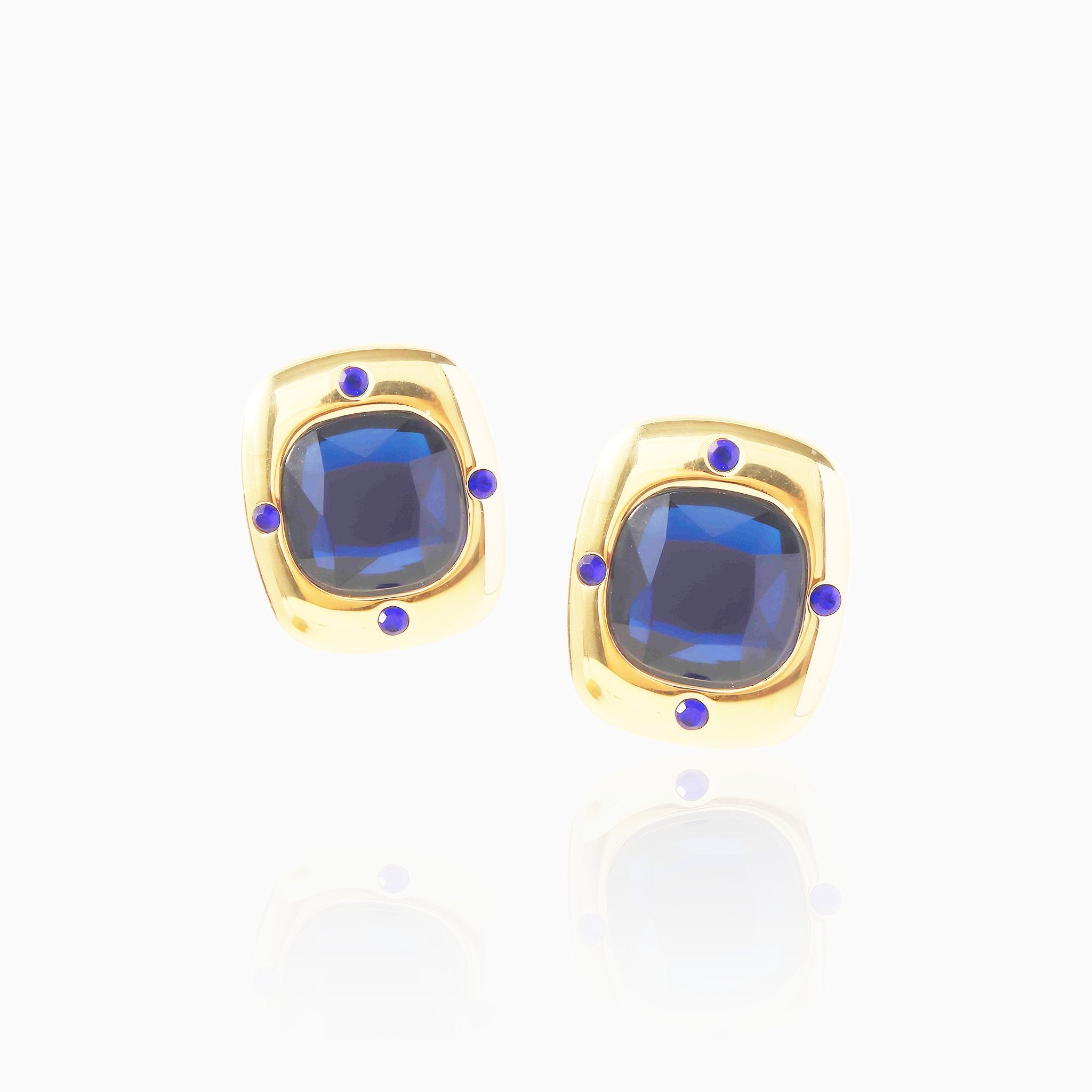 Square Earrings with Royal Blue Gemstones - Nobbier - Earrings - 18K Gold And Titanium PVD Coated Jewelry