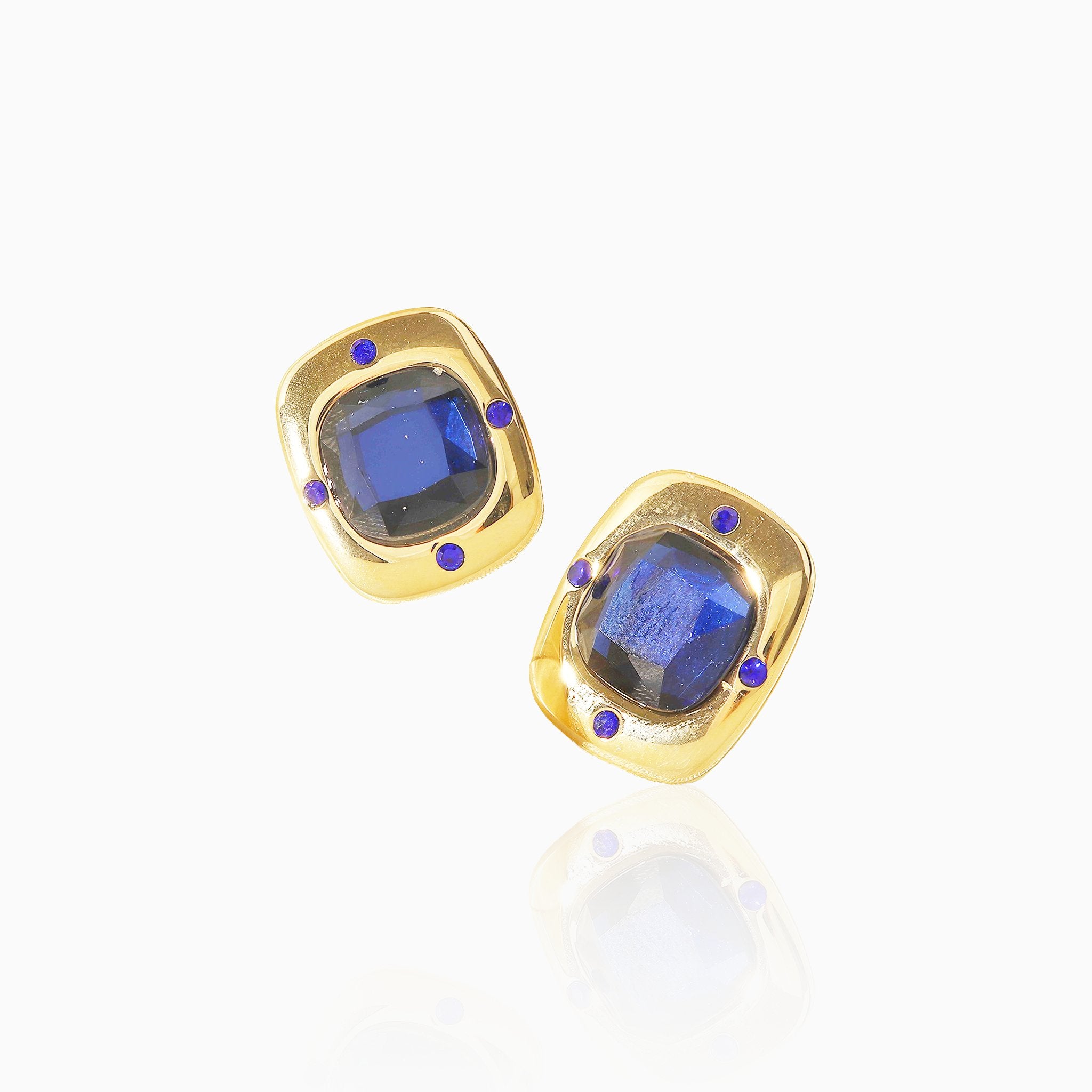 Square Earrings with Royal Blue Gemstones - Nobbier - Earrings - 18K Gold And Titanium PVD Coated Jewelry