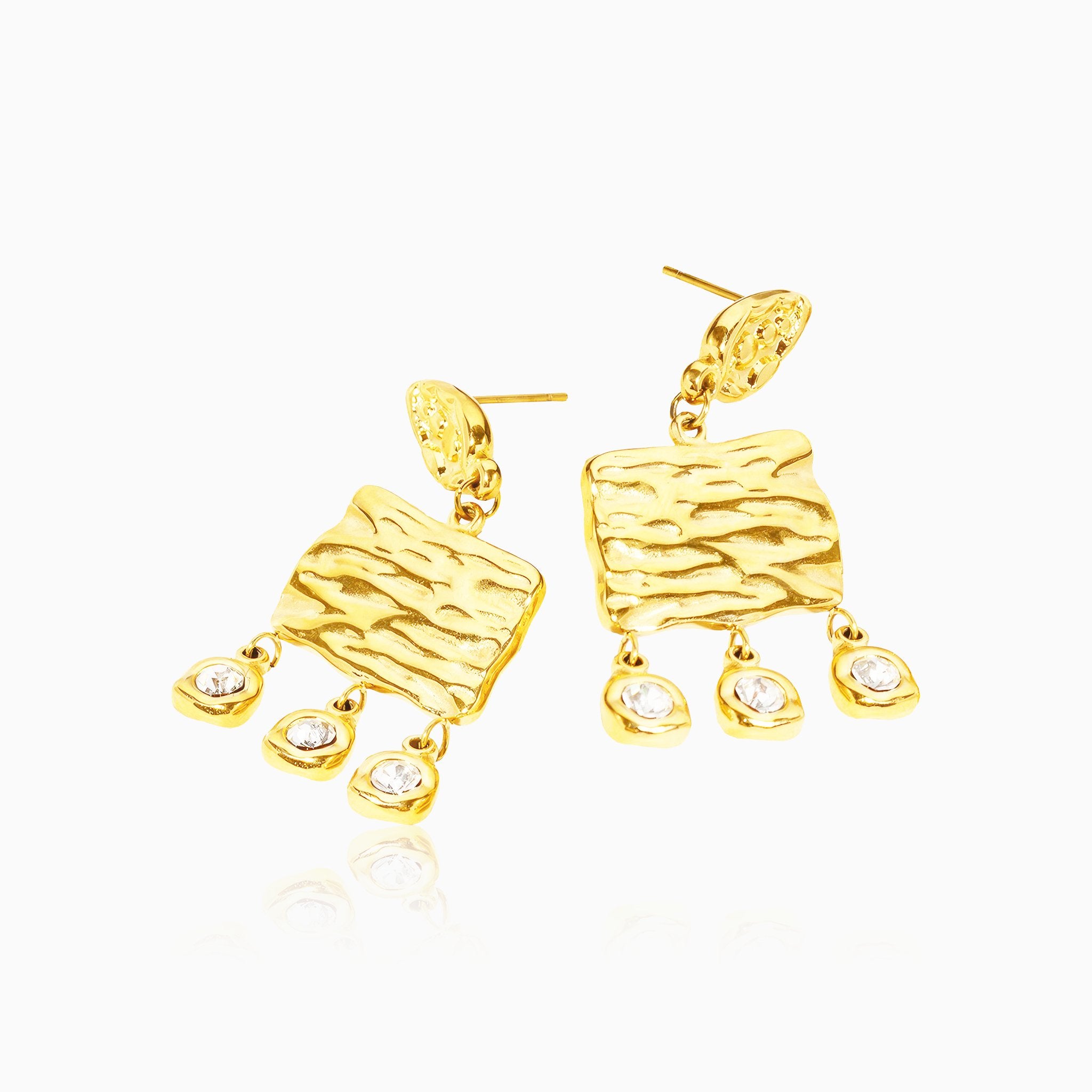 Square Plate Earrings with Gemstone Tassels - Nobbier - Earrings - 18K Gold And Titanium PVD Coated Jewelry