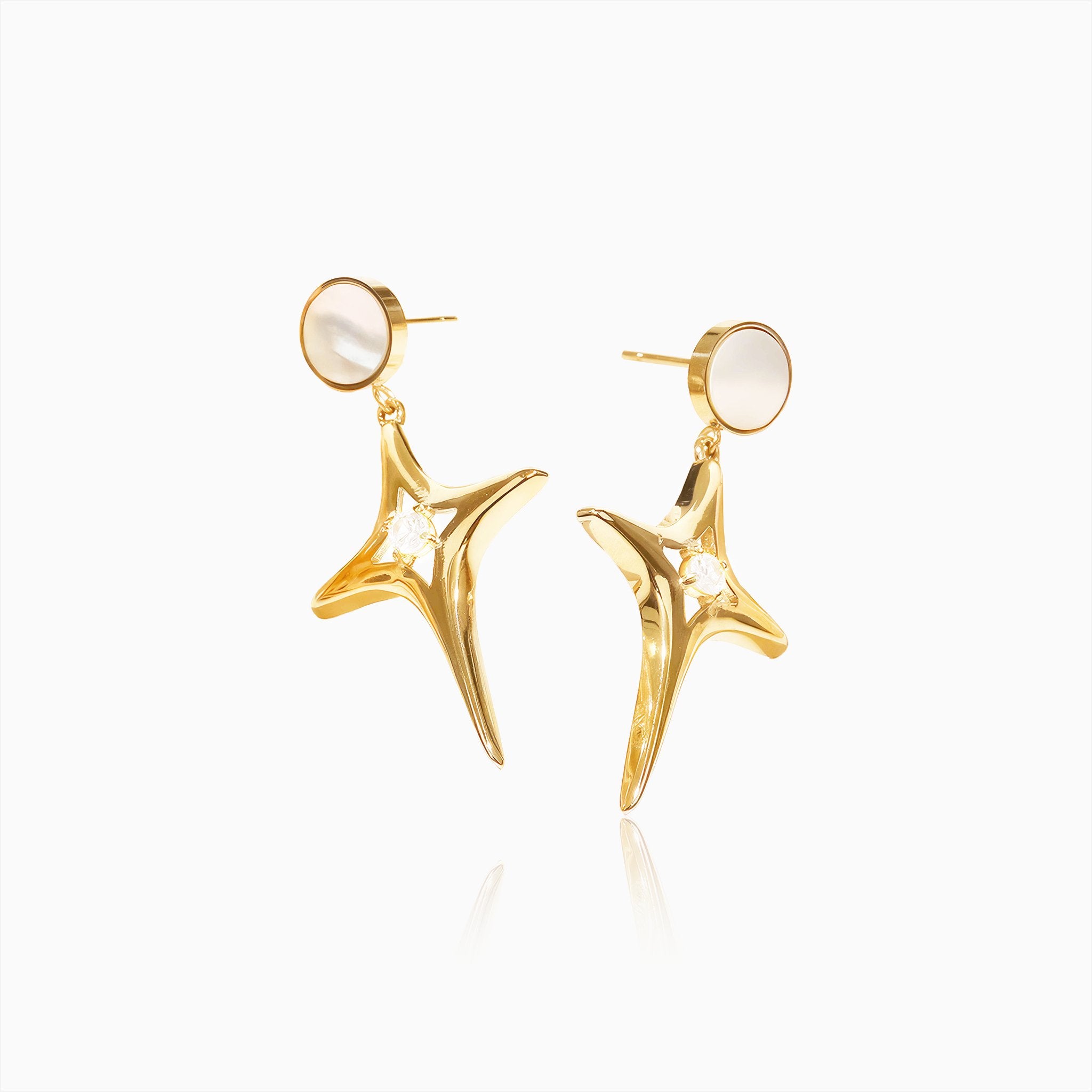 Star Openwork Shell Cross Drop Earrings - Nobbier - Earrings - 18K Gold And Titanium PVD Coated Jewelry