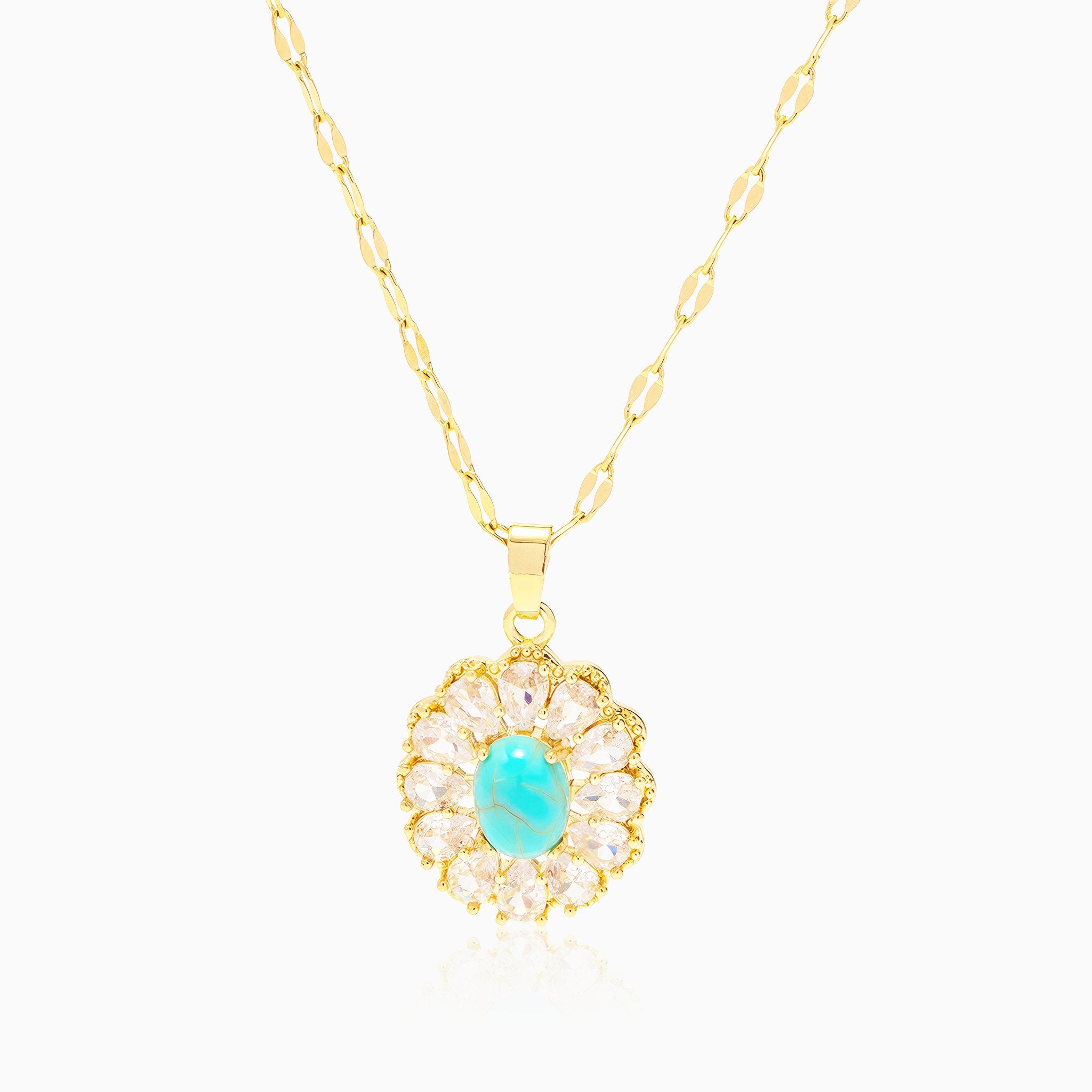 Sun Disc Necklace with Dazzling White Gemstones - Nobbier - Necklace - 18K Gold And Titanium PVD Coated Jewelry