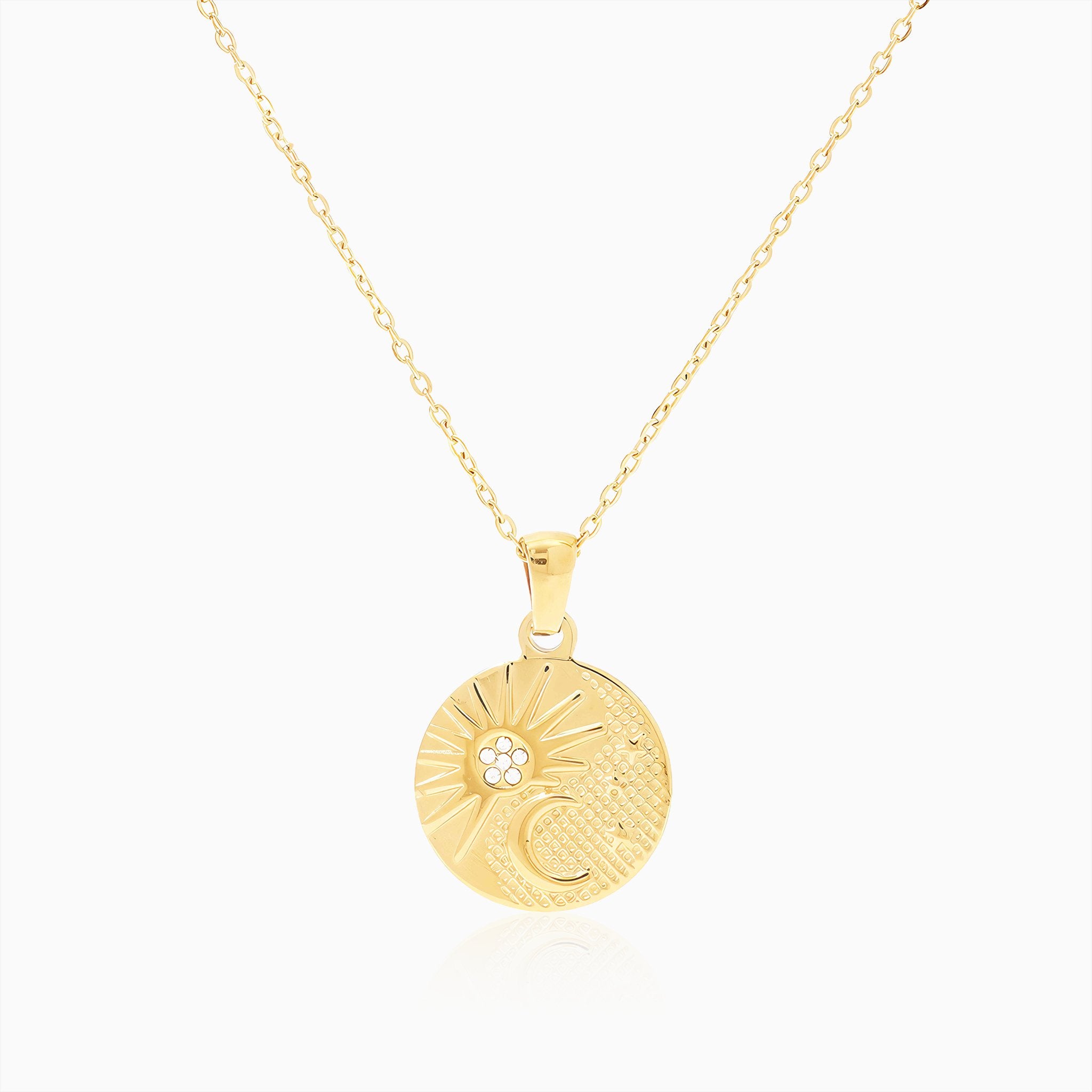 Sun & Half Moon Pendant Necklace - Nobbier - Necklace - 18K Gold And Titanium PVD Coated Jewelry
