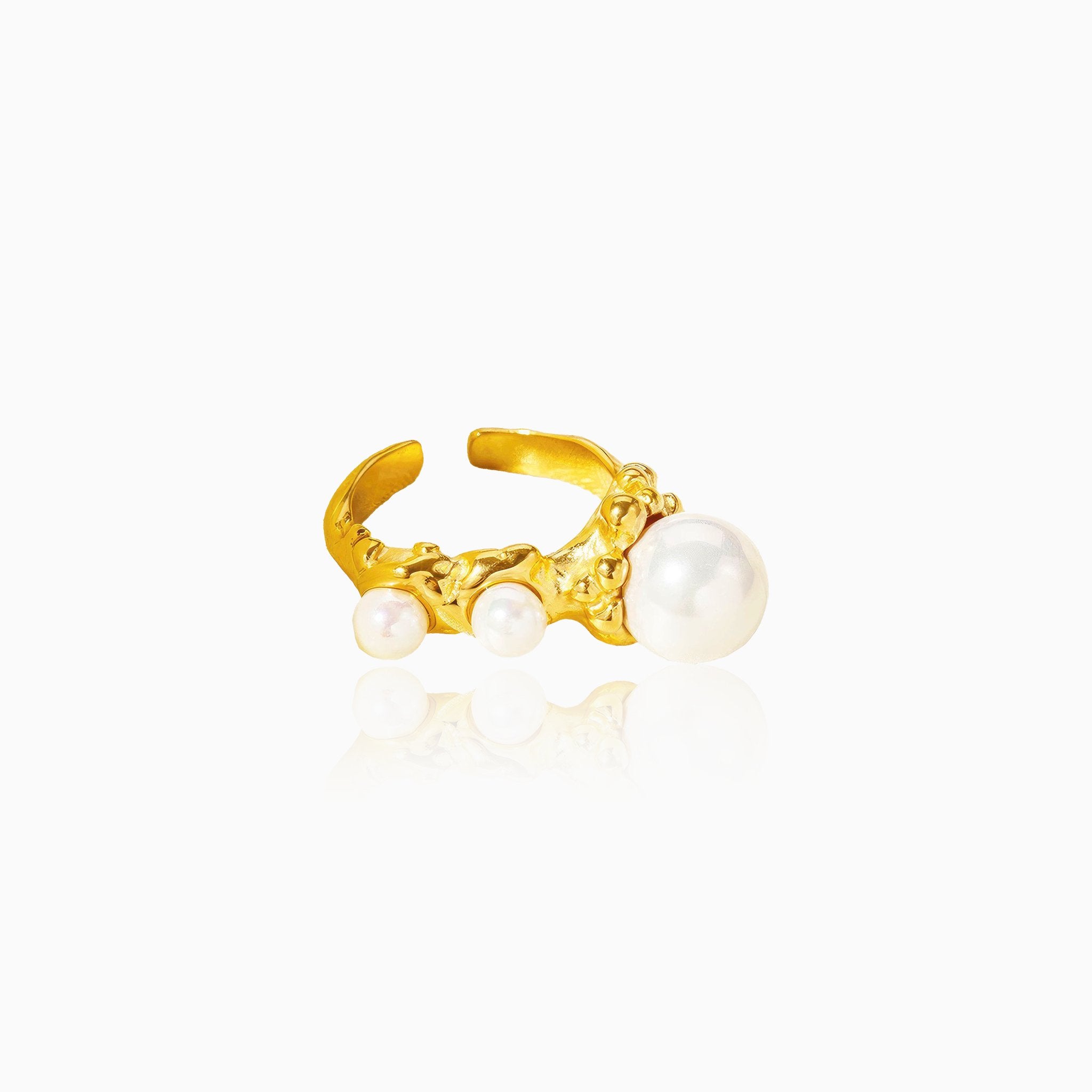 Three-Pearl Elegance Open Ring - Nobbier - Ring - 18K Gold And Titanium PVD Coated Jewelry