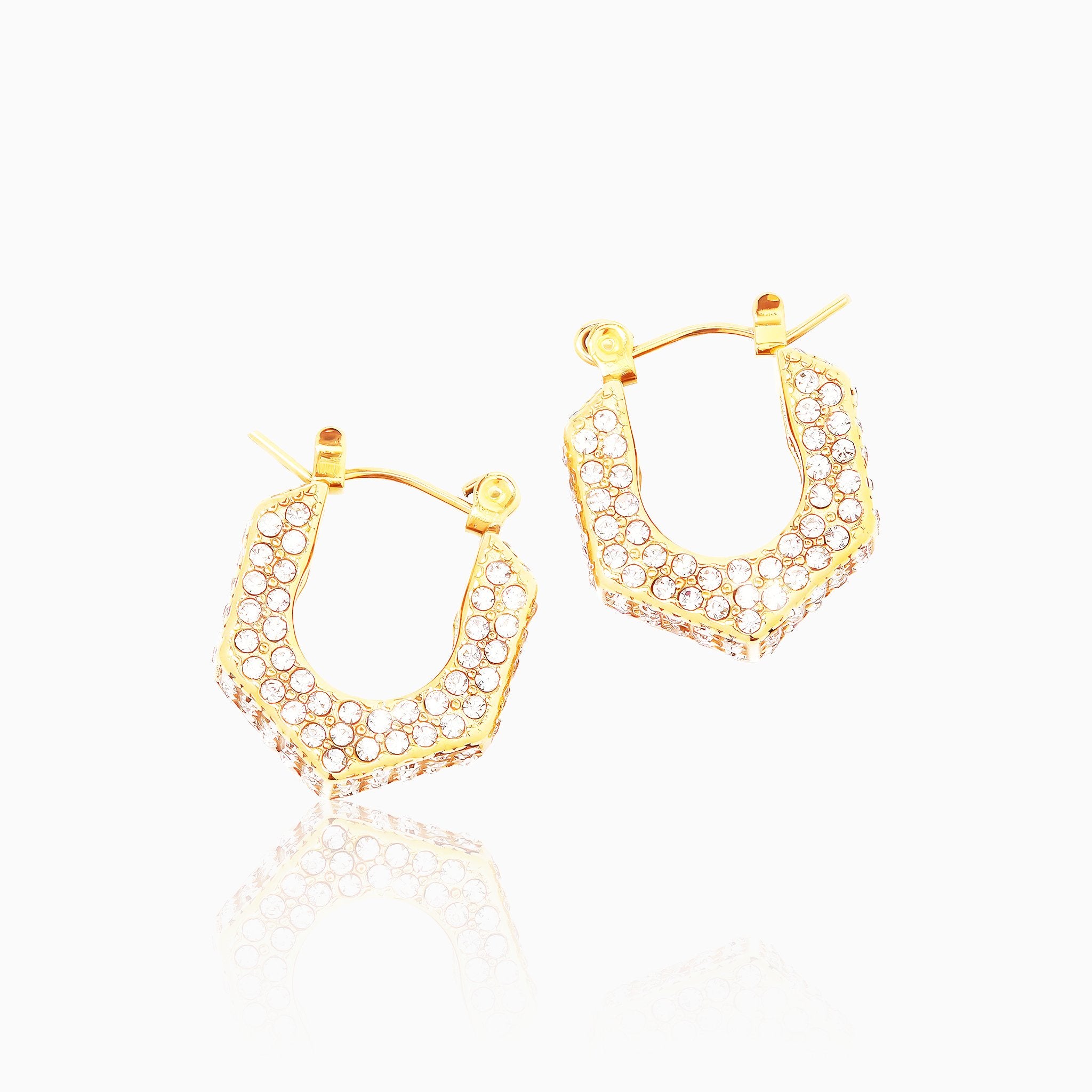 U-Earrings with Inlaid White Gemstones - Nobbier - Earrings - 18K Gold And Titanium PVD Coated Jewelry