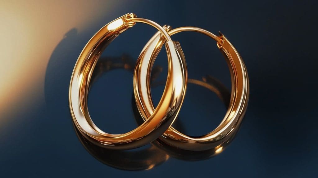 Pair of shining gold hoop earrings made from 10K gold, showcasing durability and elegance for daily wear.