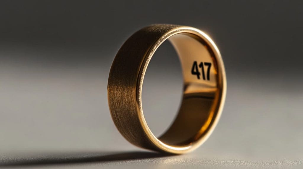 Gold ring with a matte finish and the 417 stamp visible inside, symbolizing 10K gold and 41.7% gold content.