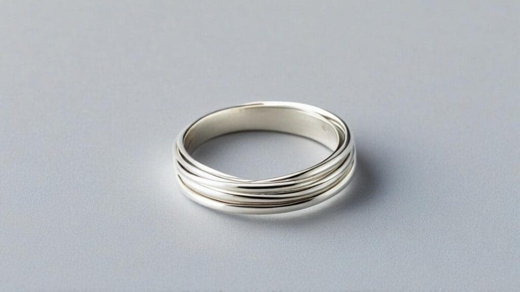 Elegant Argentium Silver ring featuring decorative line pattern showing craftsmanship and bright white finish