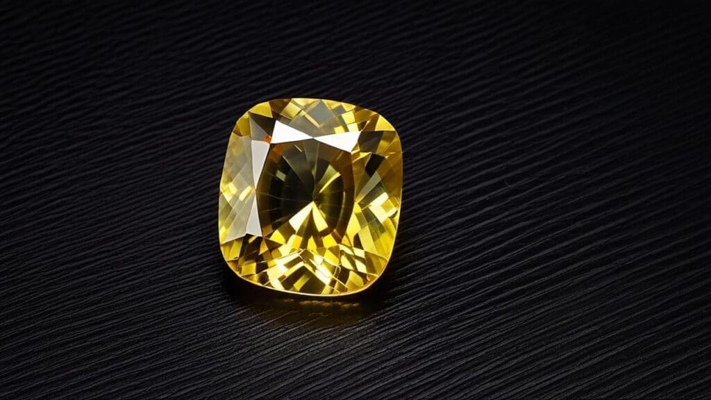 Honey golden cushion cut barite gemstone from South Dakota displaying rich amber color and excellent transparency valued by collectors