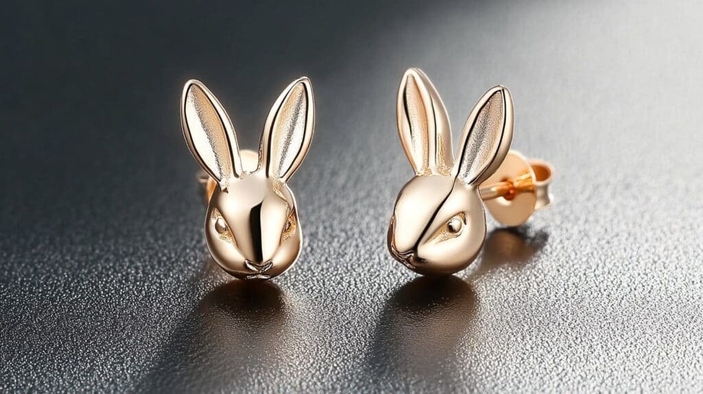 Gold rabbit ear stud earrings with a minimalist design, perfect for a subtle and playful accessory.