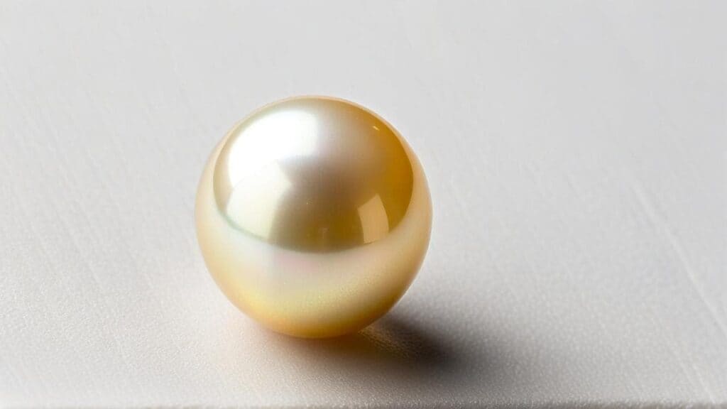 Golden South Sea pearl with warm color and satiny luster typical of these large premium pearls