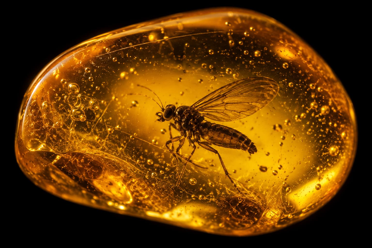 Ancient insect preserved inside a piece of natural amber gemstone